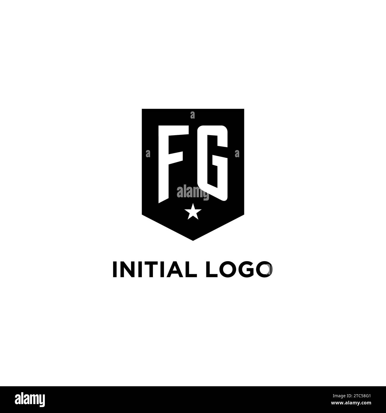 FG monogram initial logo with geometric shield and star icon design style ideas Stock Vector