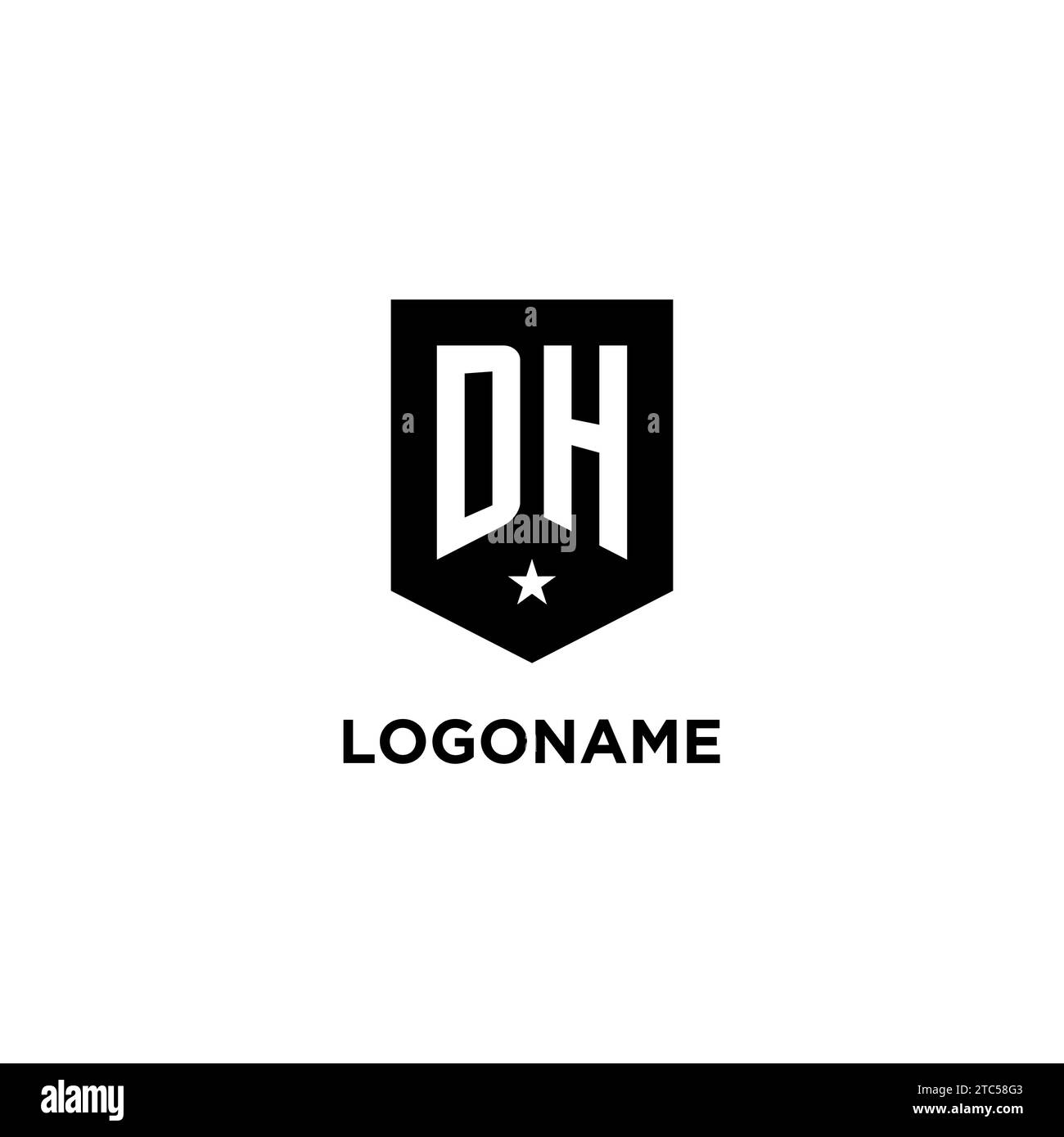 DH monogram initial logo with geometric shield and star icon design style ideas Stock Vector