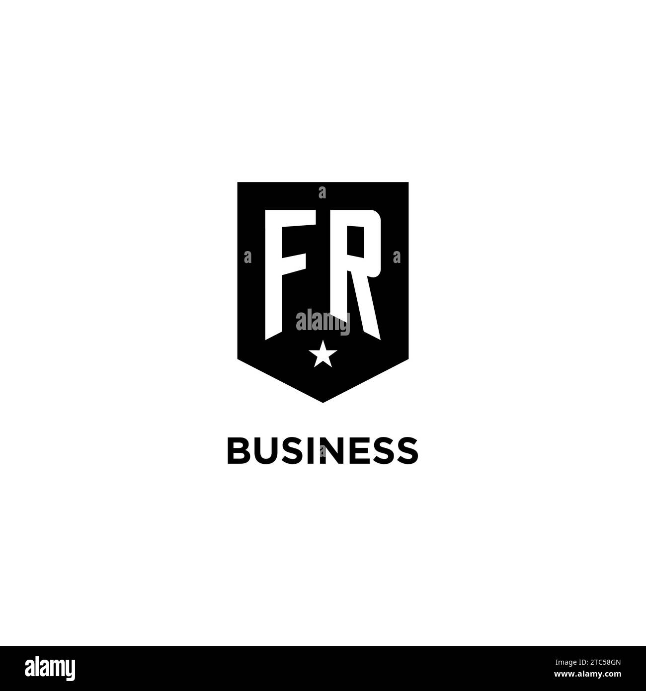 FR monogram initial logo with geometric shield and star icon design style ideas Stock Vector