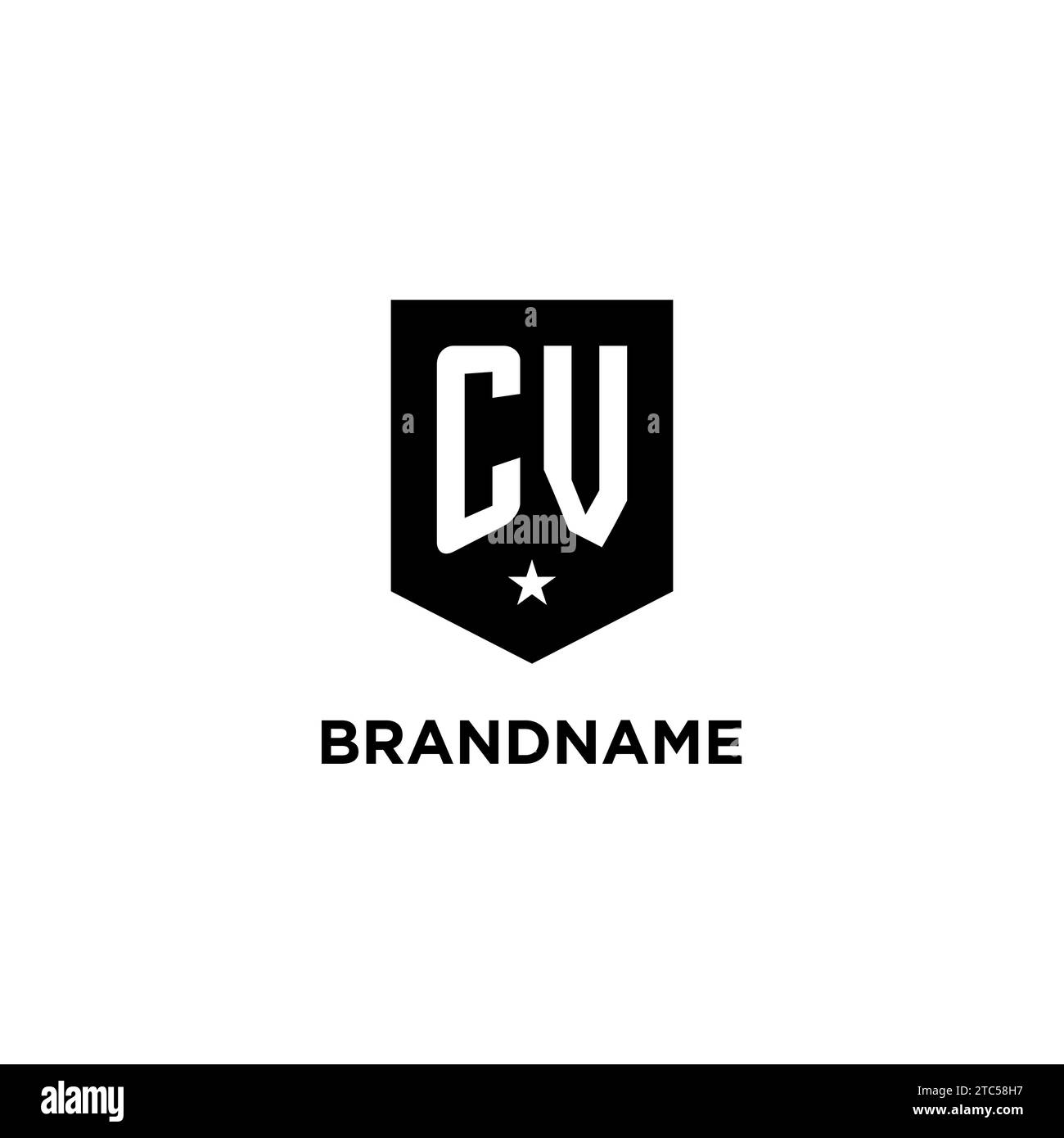 CV monogram initial logo with geometric shield and star icon design style ideas Stock Vector