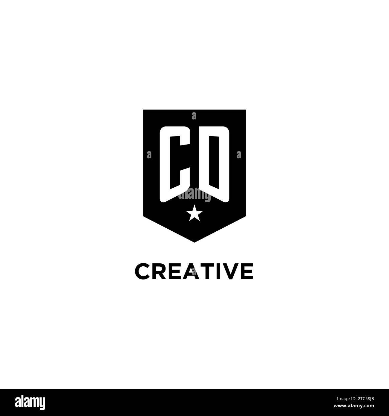CD monogram initial logo with geometric shield and star icon design style ideas Stock Vector