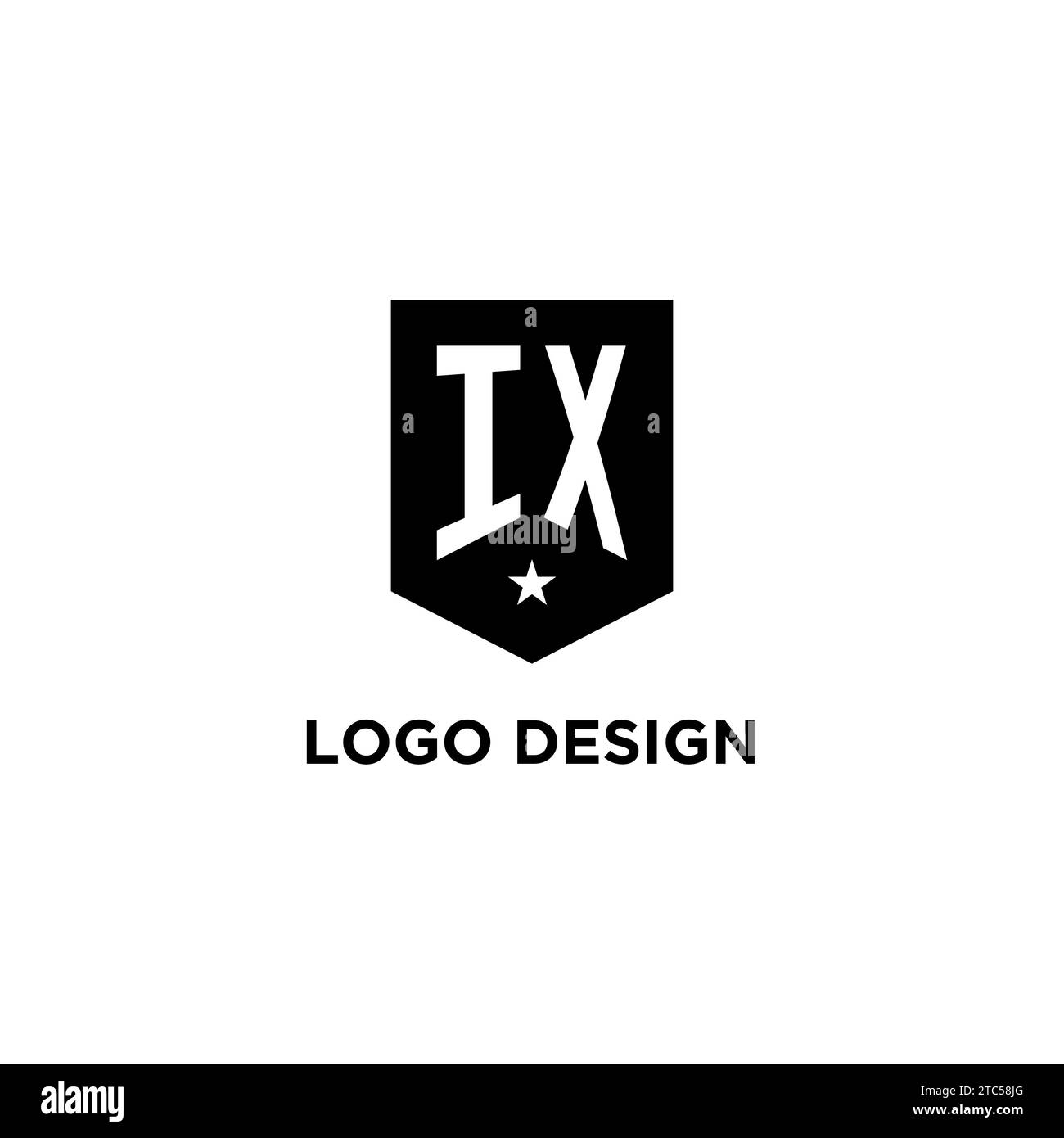 IX monogram initial logo with geometric shield and star icon design style ideas Stock Vector