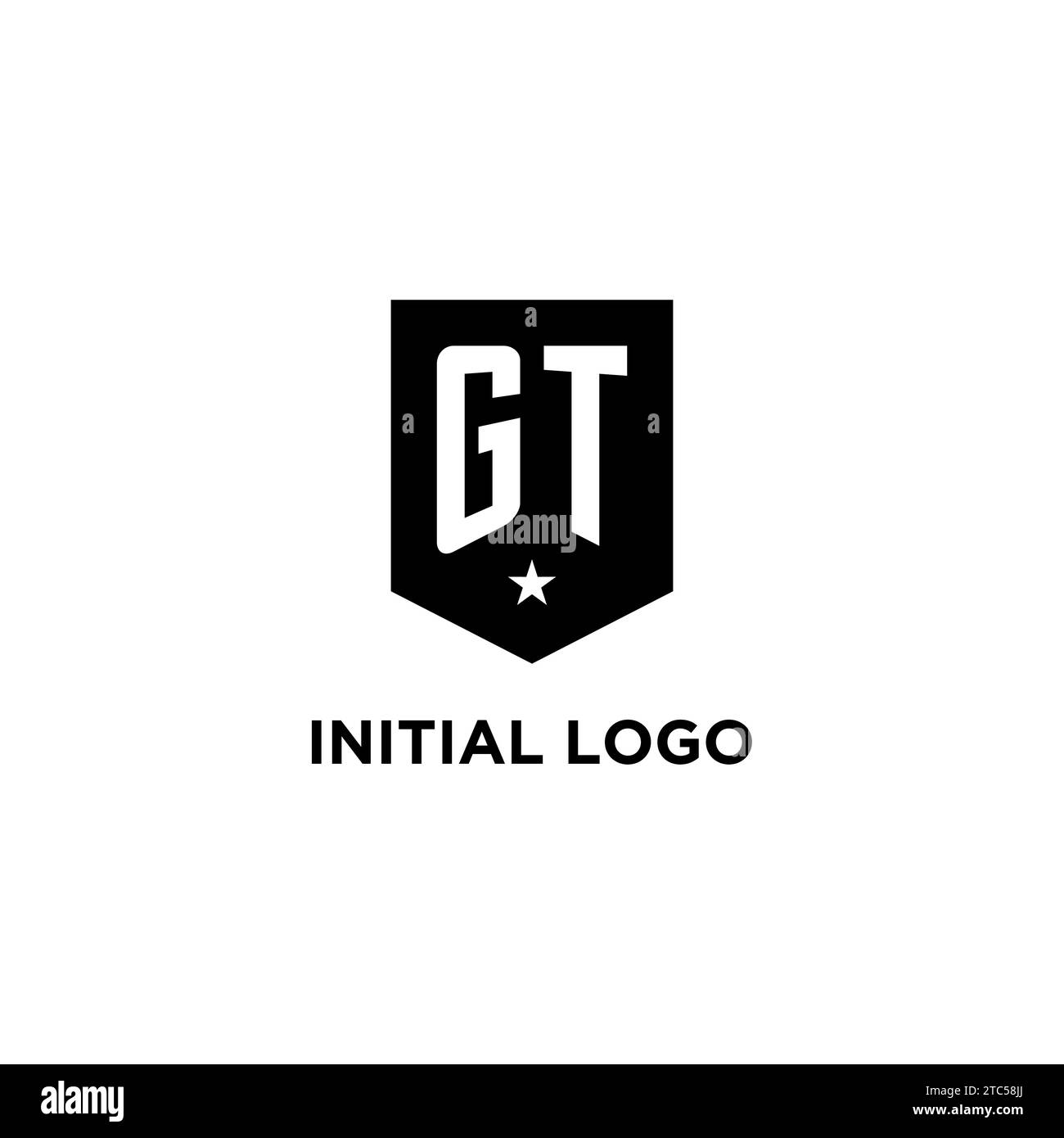 GT monogram initial logo with geometric shield and star icon design style ideas Stock Vector