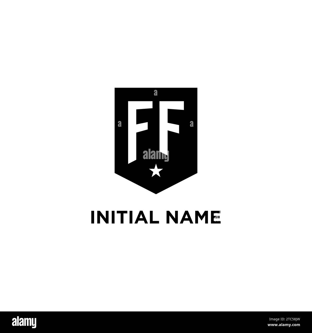 FF monogram initial logo with geometric shield and star icon design style ideas Stock Vector