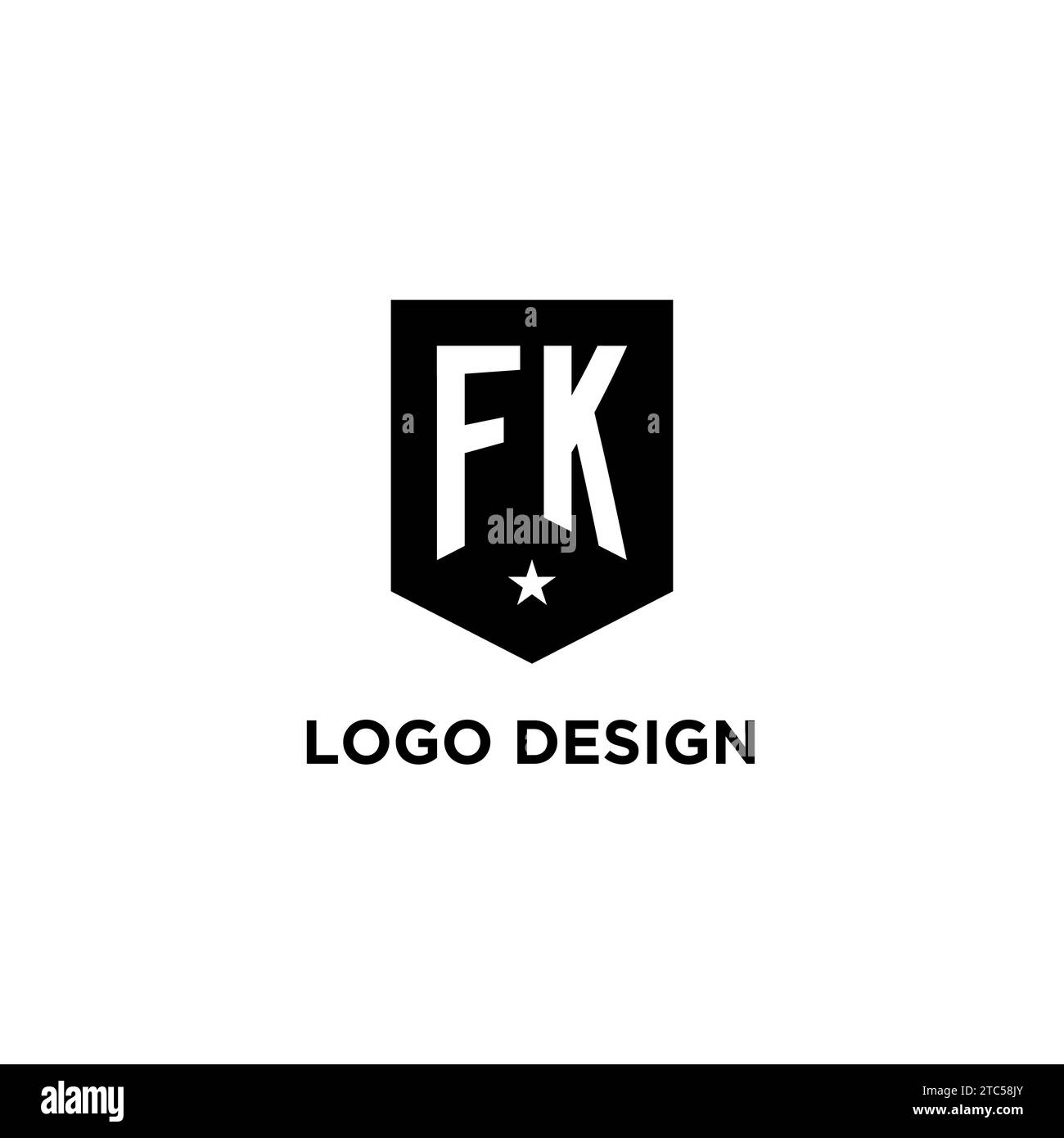 FK monogram initial logo with geometric shield and star icon design style ideas Stock Vector