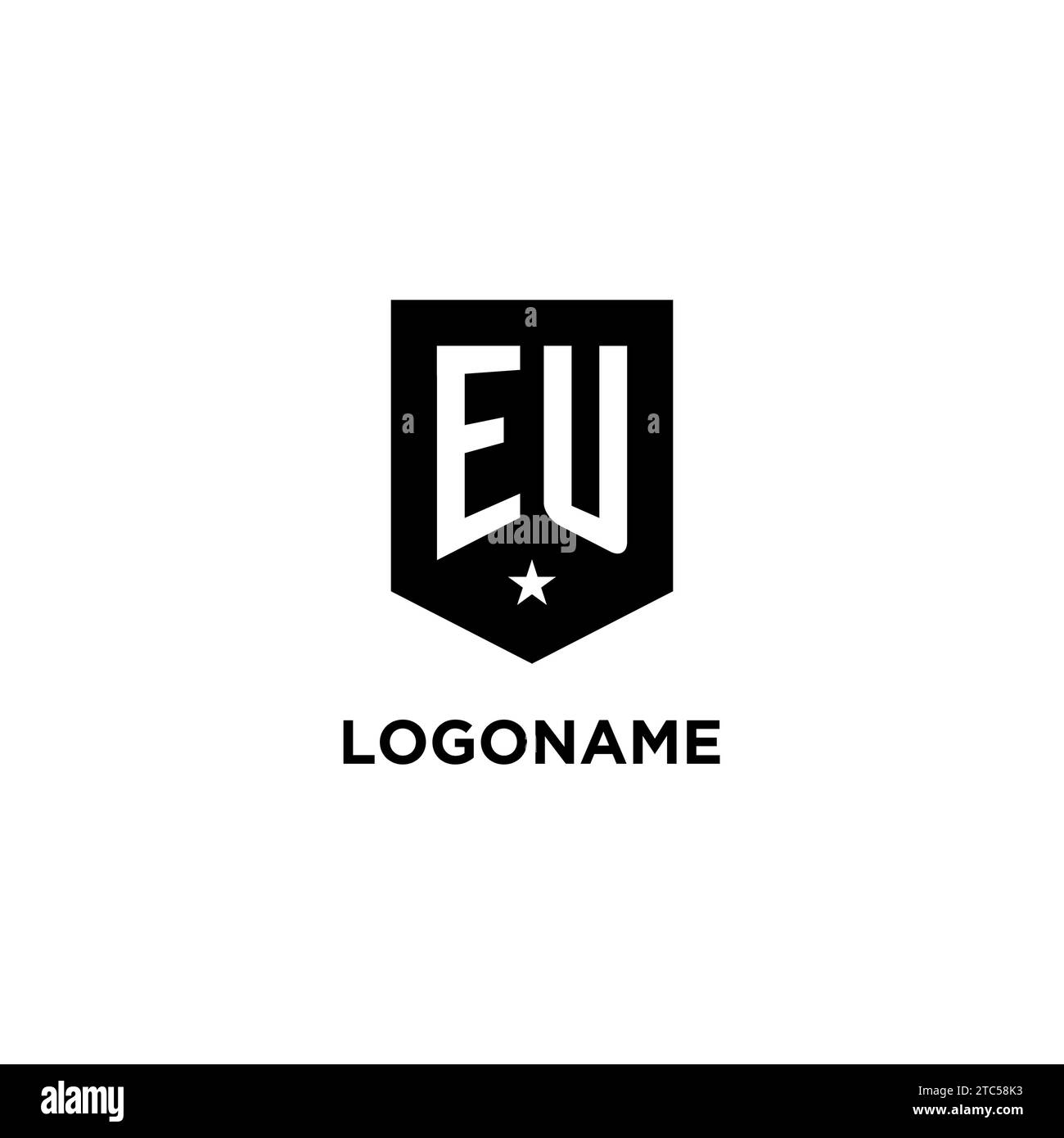 EU monogram initial logo with geometric shield and star icon design style ideas Stock Vector