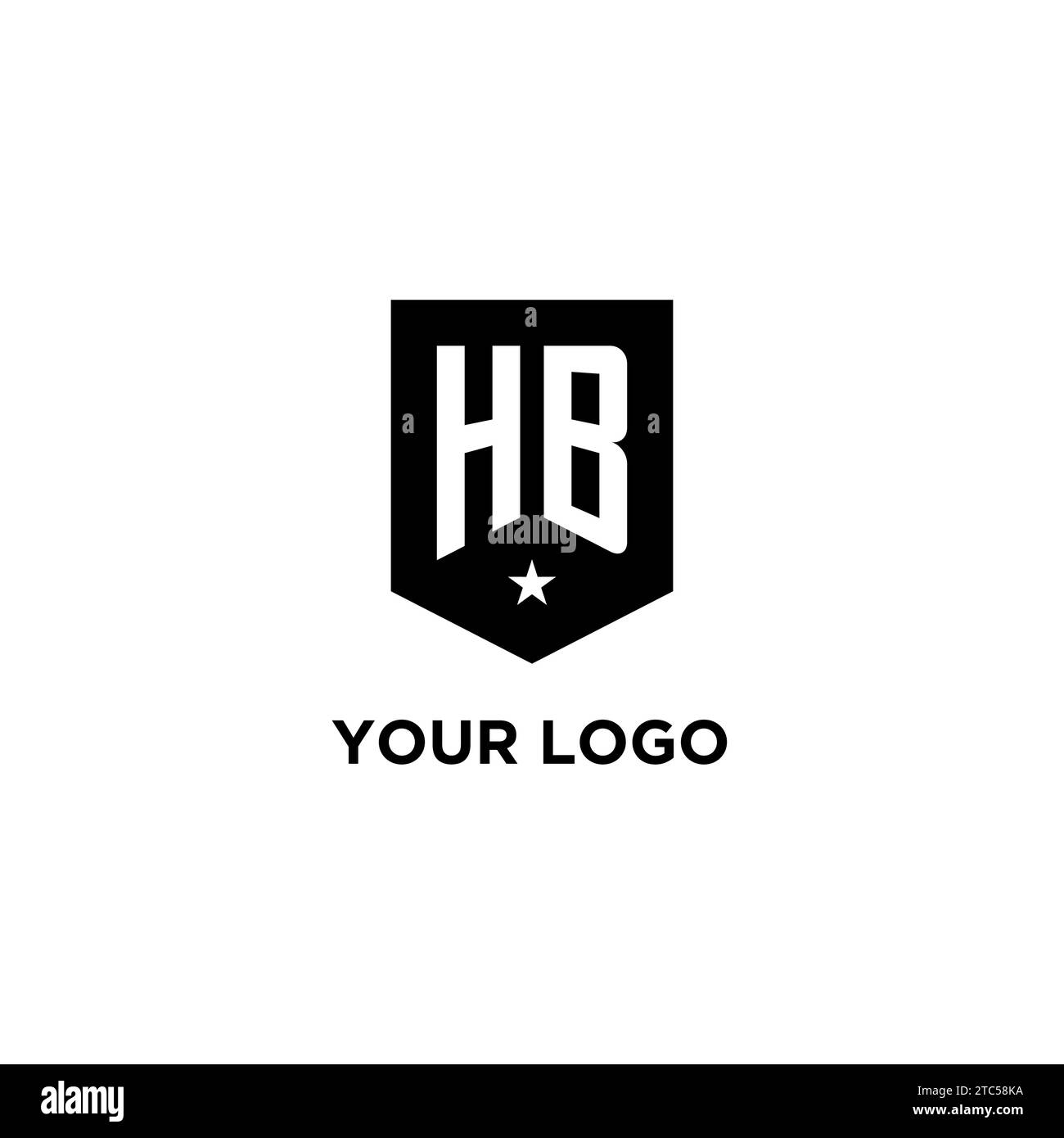 HB monogram initial logo with geometric shield and star icon design style ideas Stock Vector