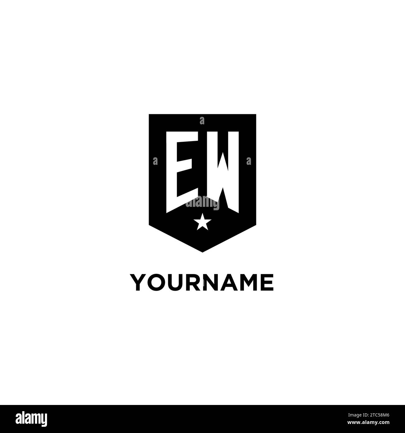 EW monogram initial logo with geometric shield and star icon design style ideas Stock Vector