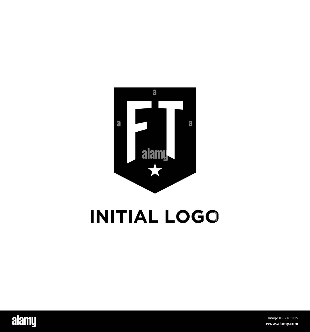 FT monogram initial logo with geometric shield and star icon design style ideas Stock Vector
