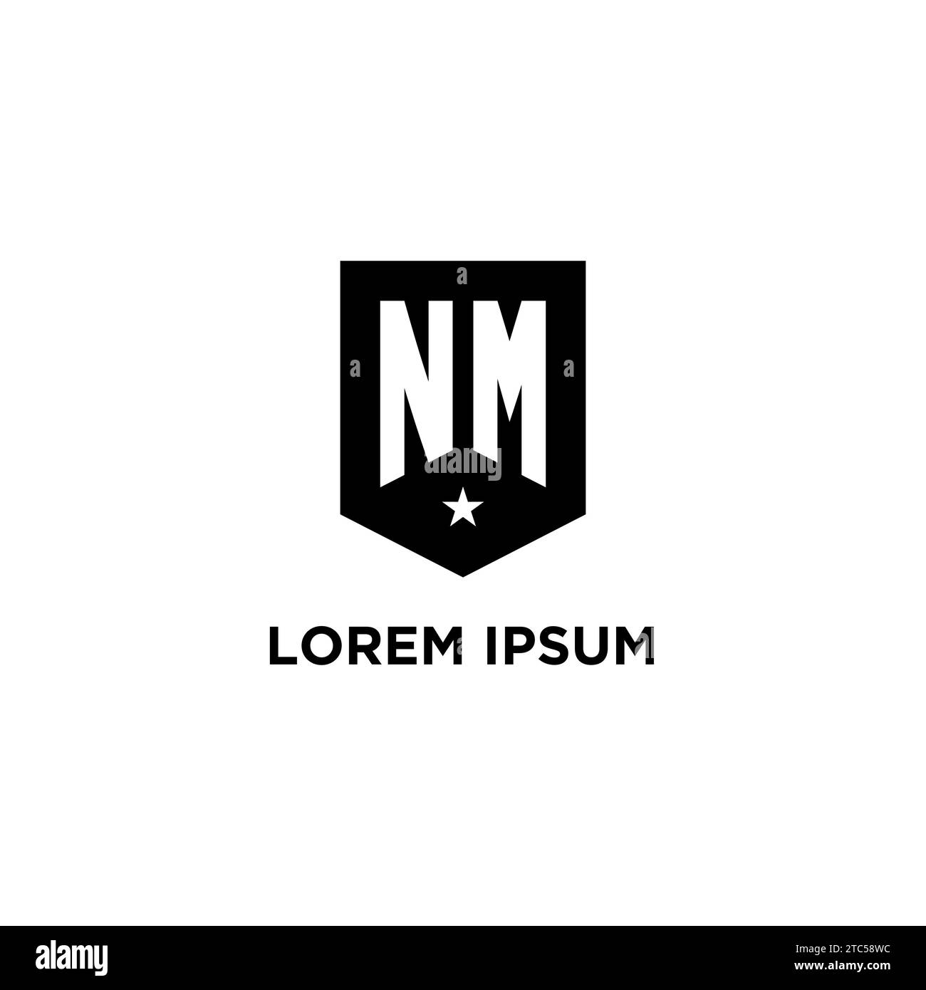 NM monogram initial logo with geometric shield and star icon design style ideas Stock Vector