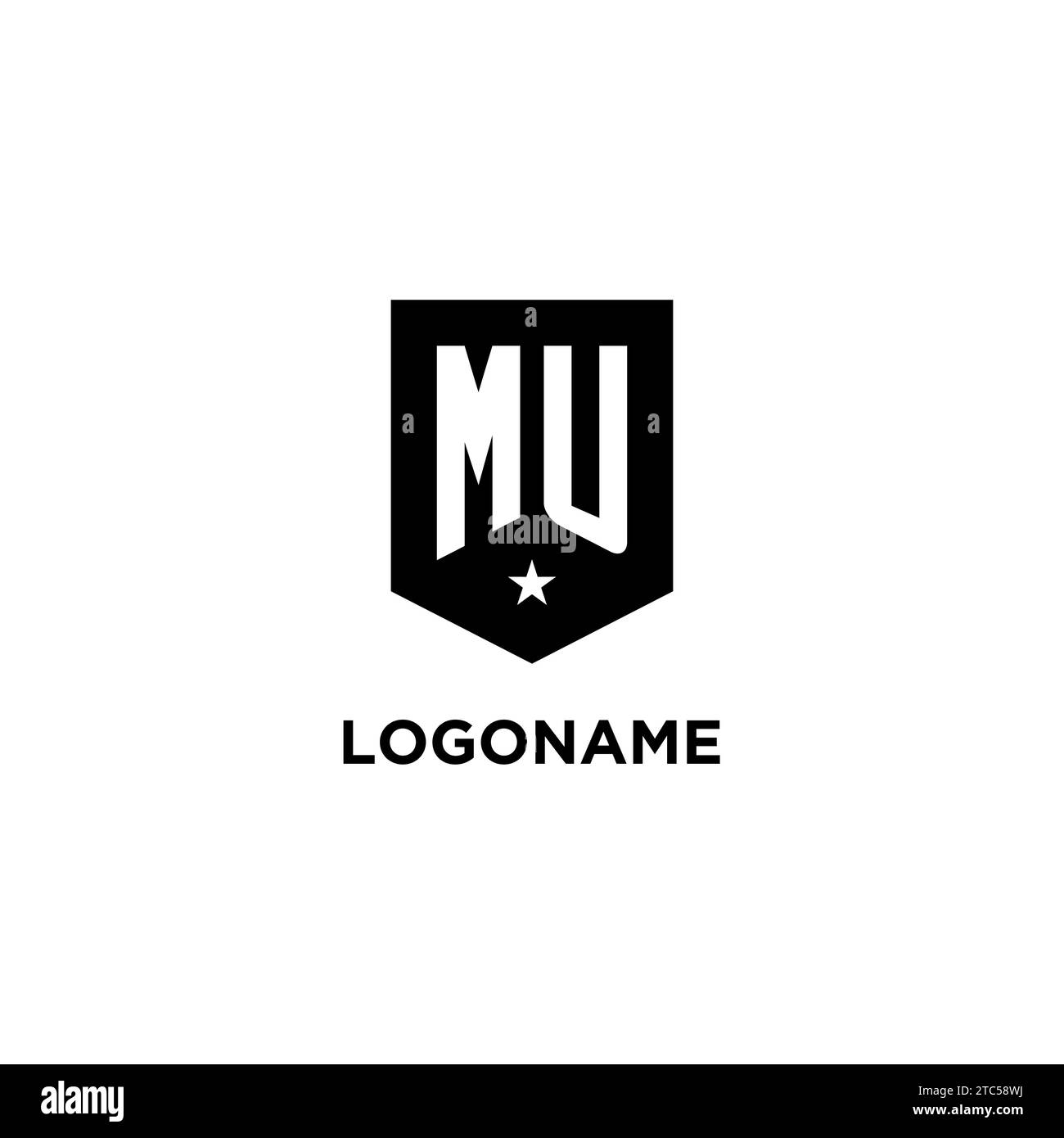 MU monogram initial logo with geometric shield and star icon design style ideas Stock Vector