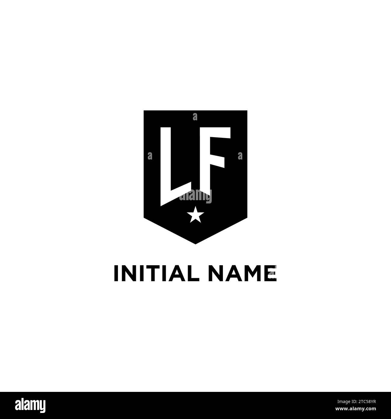 LF monogram initial logo with geometric shield and star icon design style ideas Stock Vector