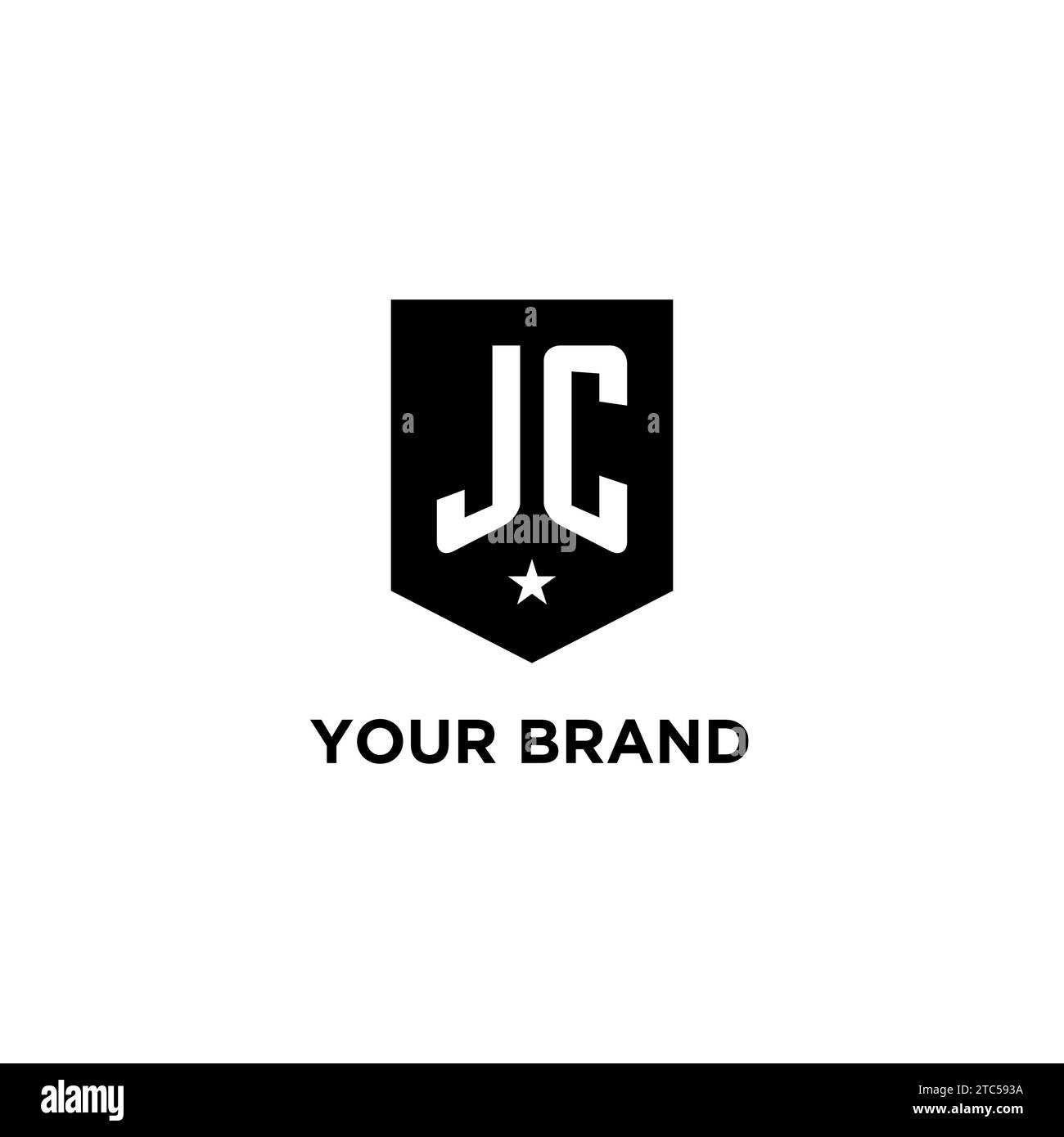 JC monogram initial logo with geometric shield and star icon design style ideas Stock Vector