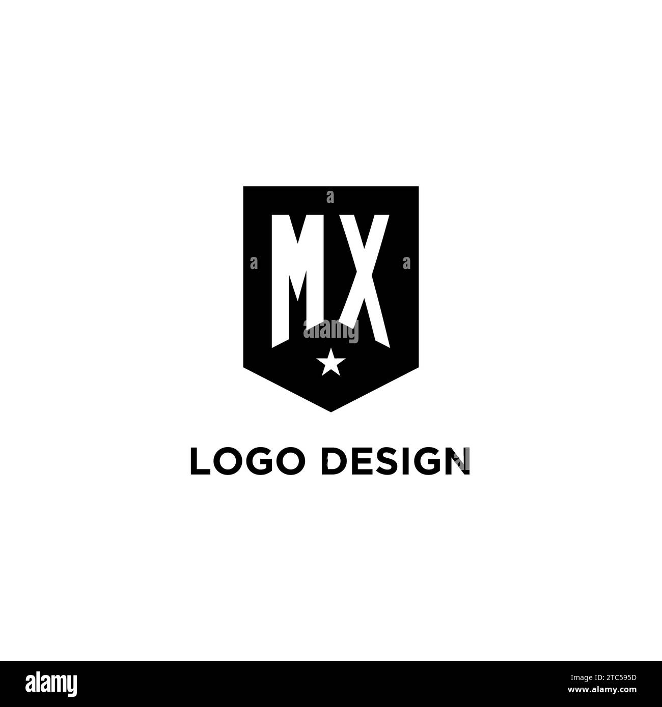 MX monogram initial logo with geometric shield and star icon design style ideas Stock Vector