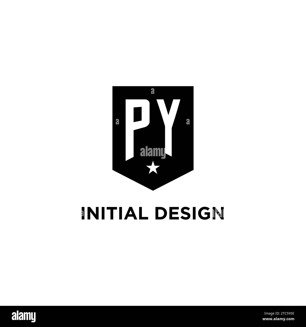 PY monogram initial logo with geometric shield and star icon design style ideas Stock Vector