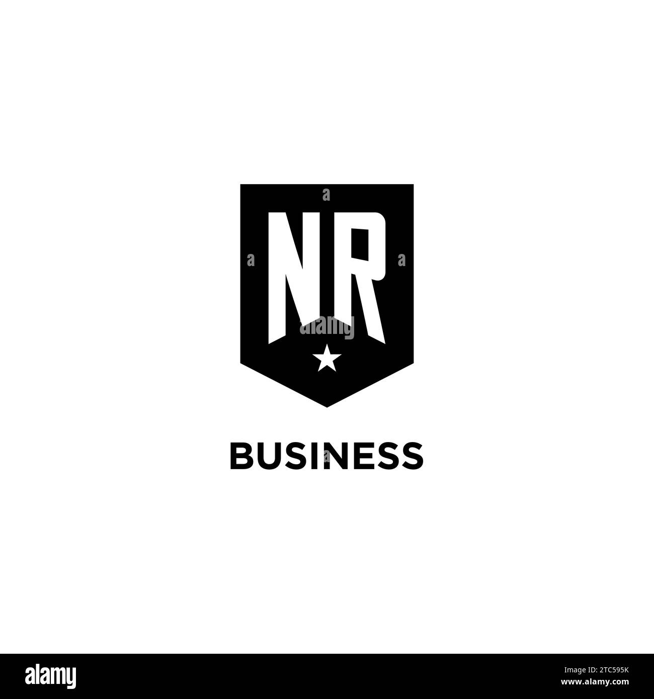 NR monogram initial logo with geometric shield and star icon design style ideas Stock Vector