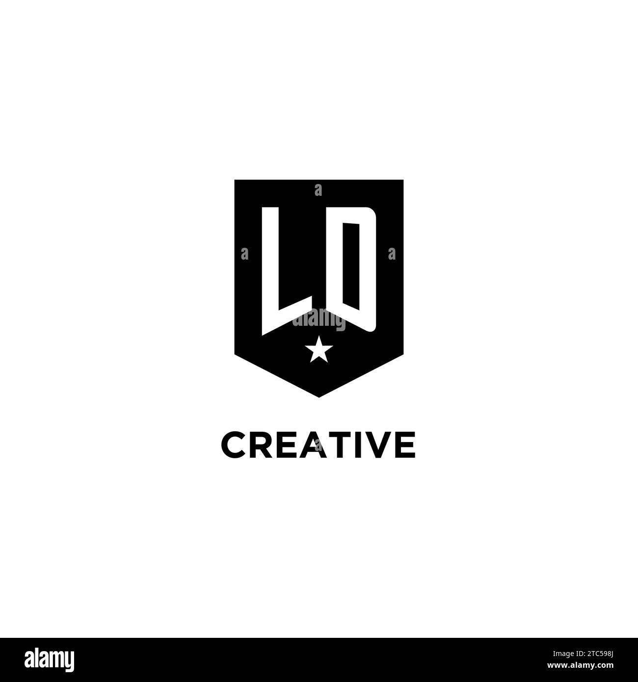 LD monogram initial logo with geometric shield and star icon design style ideas Stock Vector