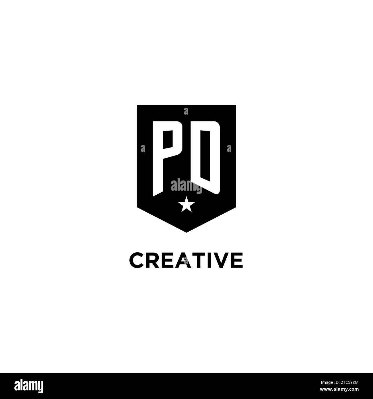 PD monogram initial logo with geometric shield and star icon design style ideas Stock Vector