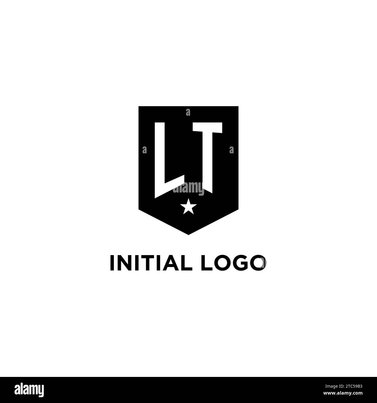 LT monogram initial logo with geometric shield and star icon design style ideas Stock Vector