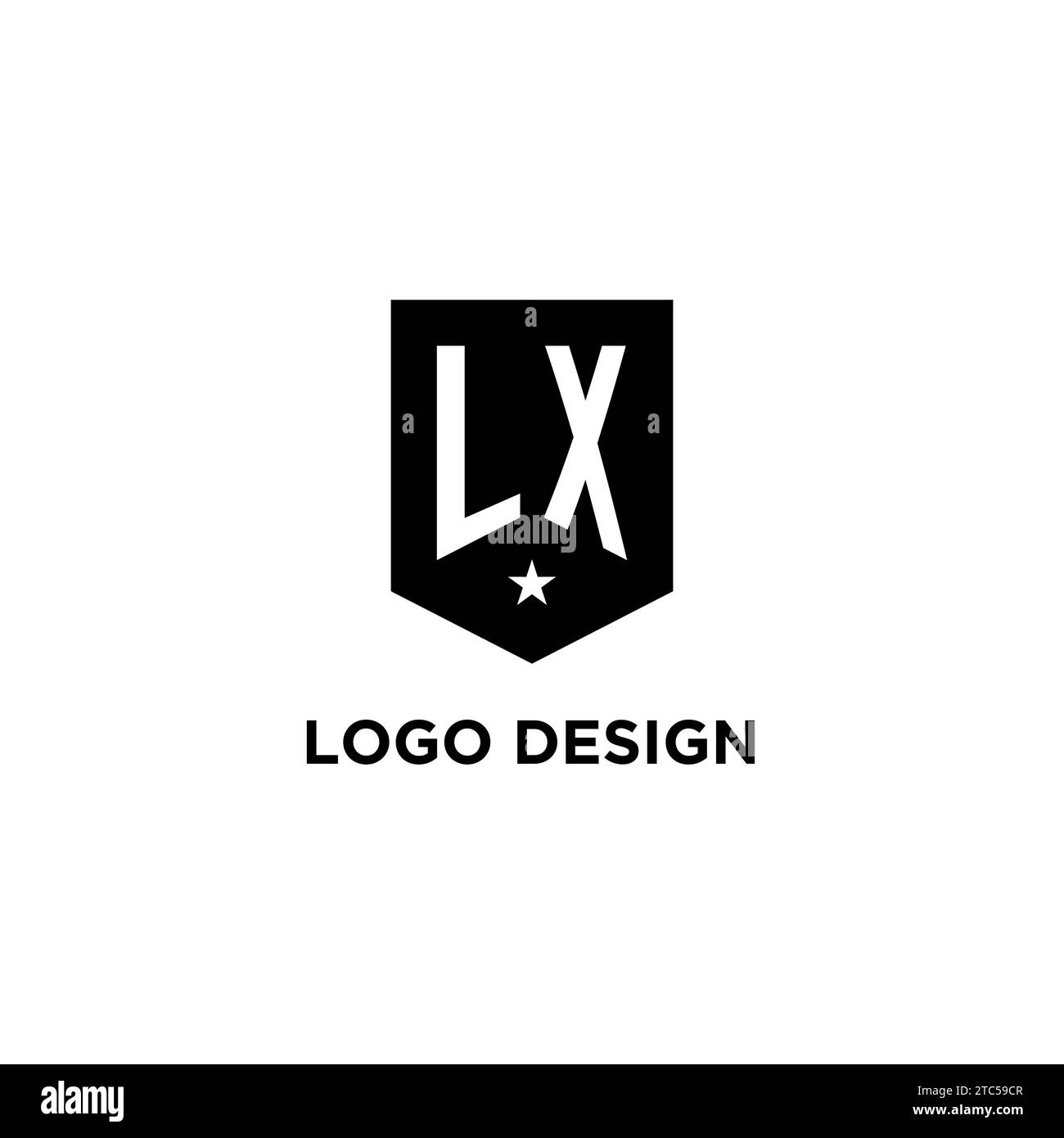 LX monogram initial logo with geometric shield and star icon design style ideas Stock Vector