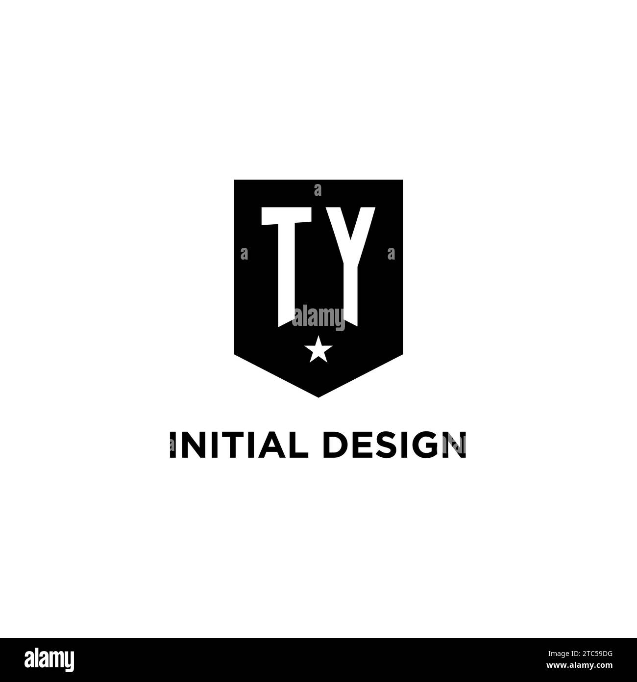TY monogram initial logo with geometric shield and star icon design style ideas Stock Vector