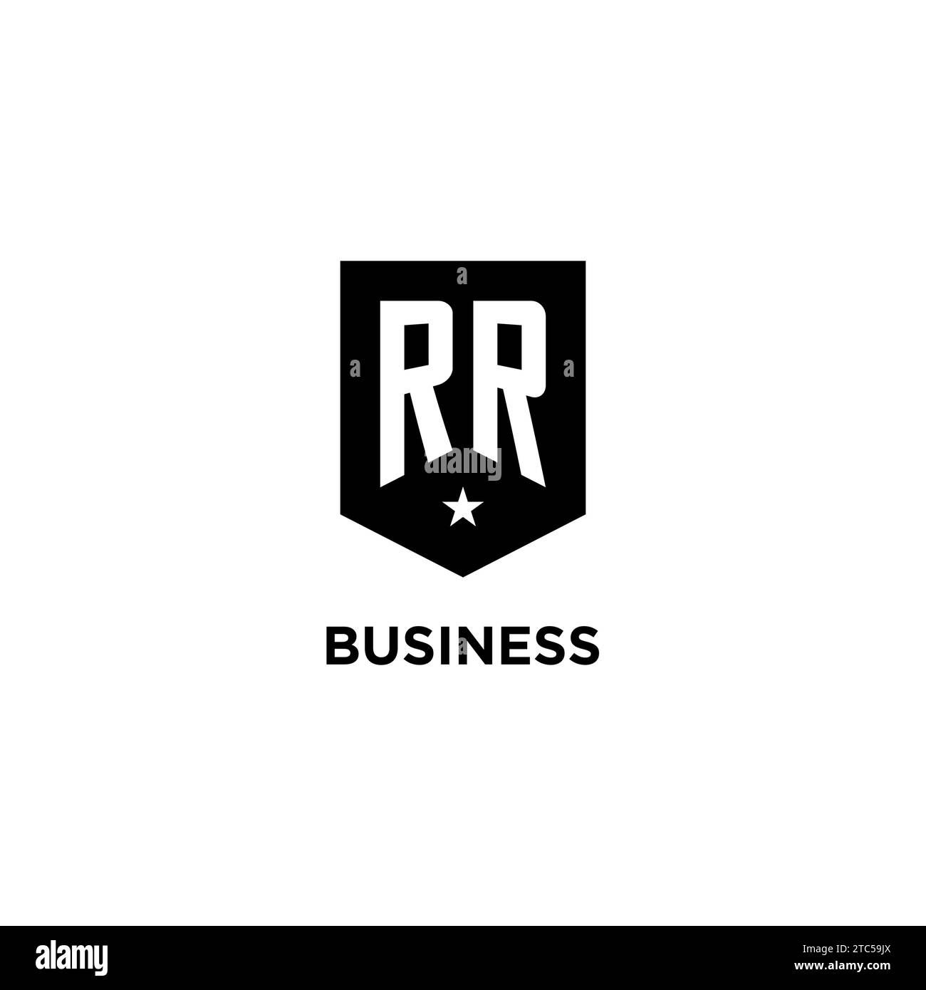RR monogram initial logo with geometric shield and star icon design style ideas Stock Vector
