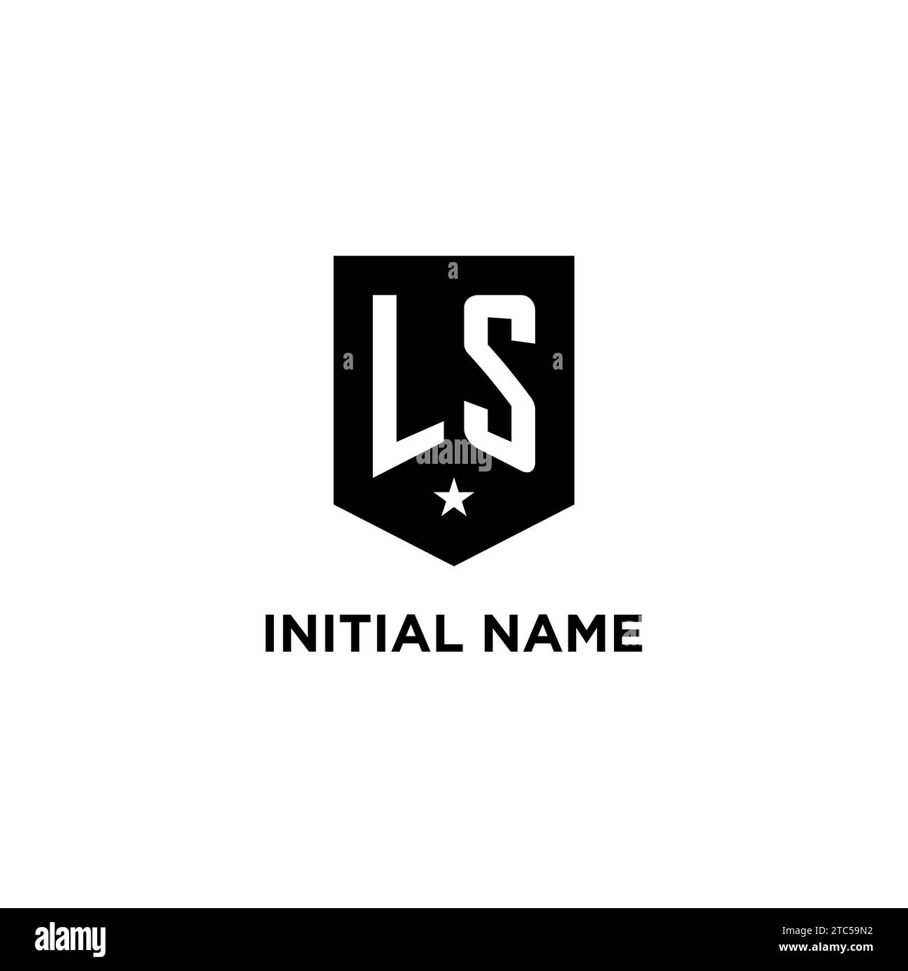 LS monogram initial logo with geometric shield and star icon design style ideas Stock Vector