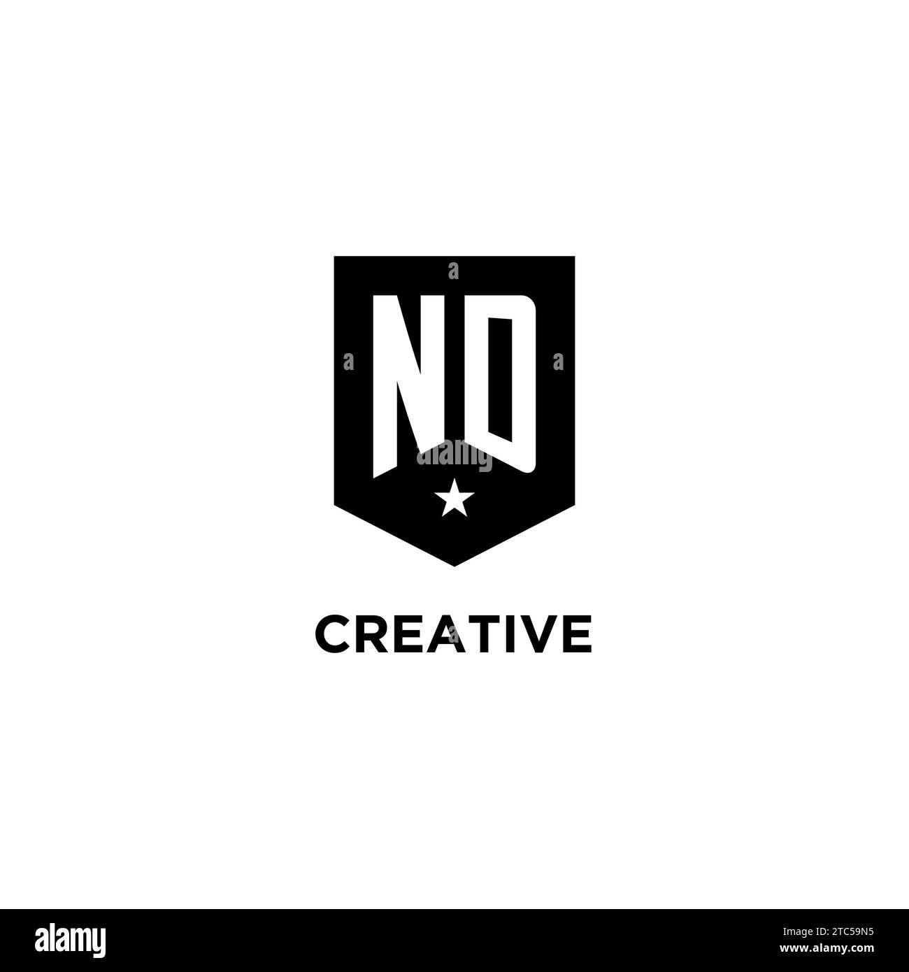 ND monogram initial logo with geometric shield and star icon design style ideas Stock Vector