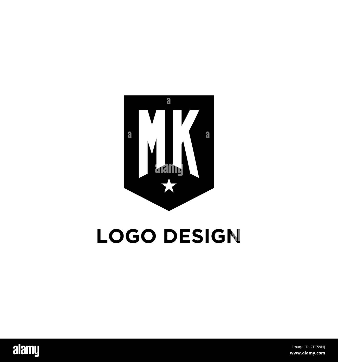MK monogram initial logo with geometric shield and star icon design style ideas Stock Vector
