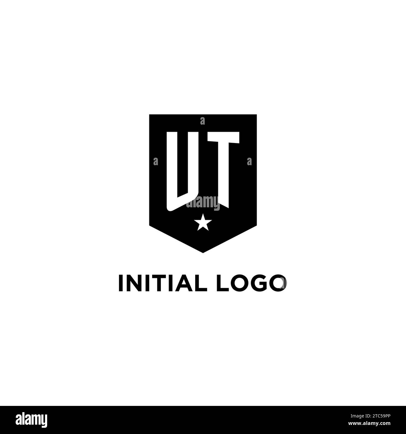 UT monogram initial logo with geometric shield and star icon design style ideas Stock Vector