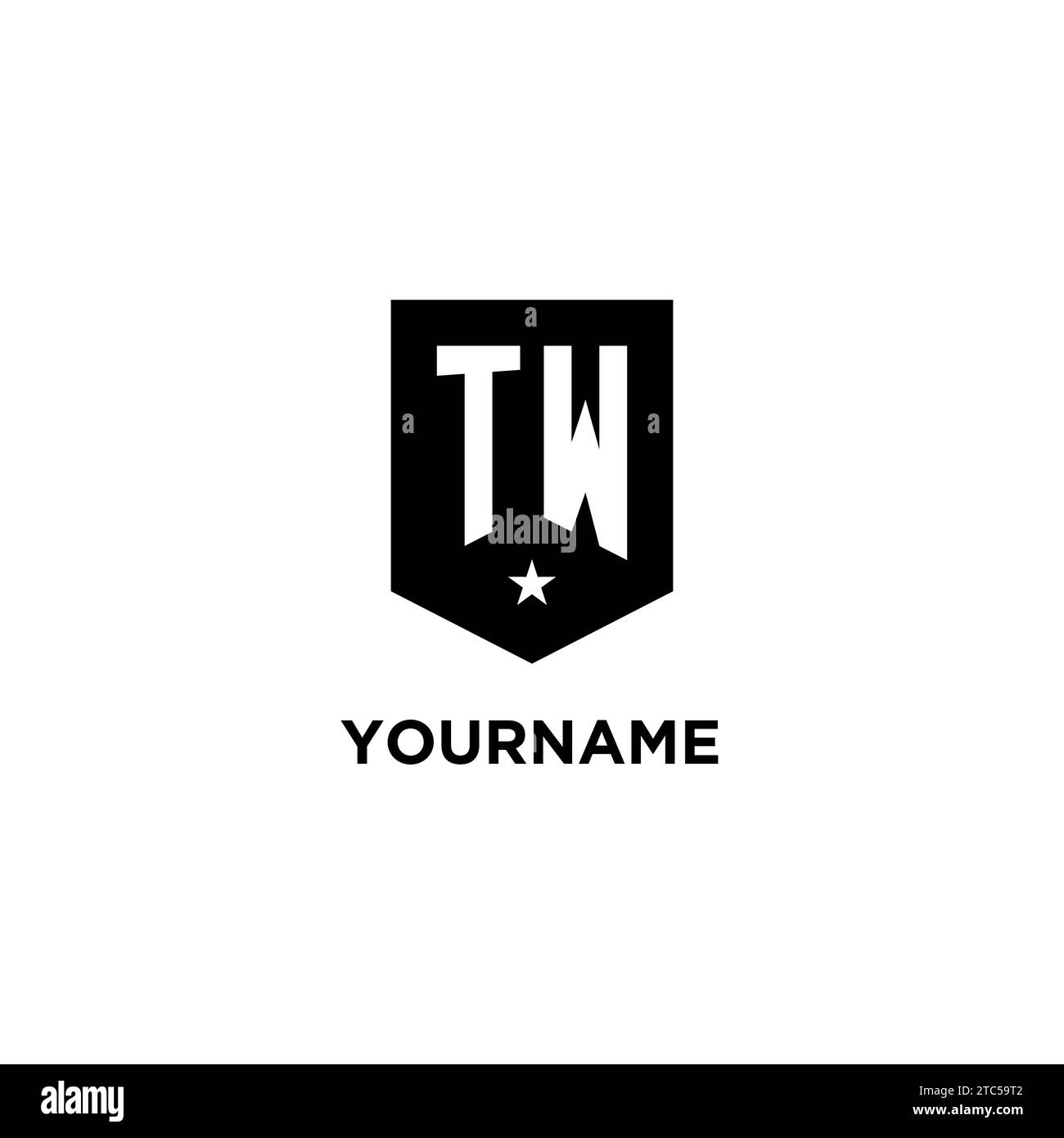 TW monogram initial logo with geometric shield and star icon design style ideas Stock Vector