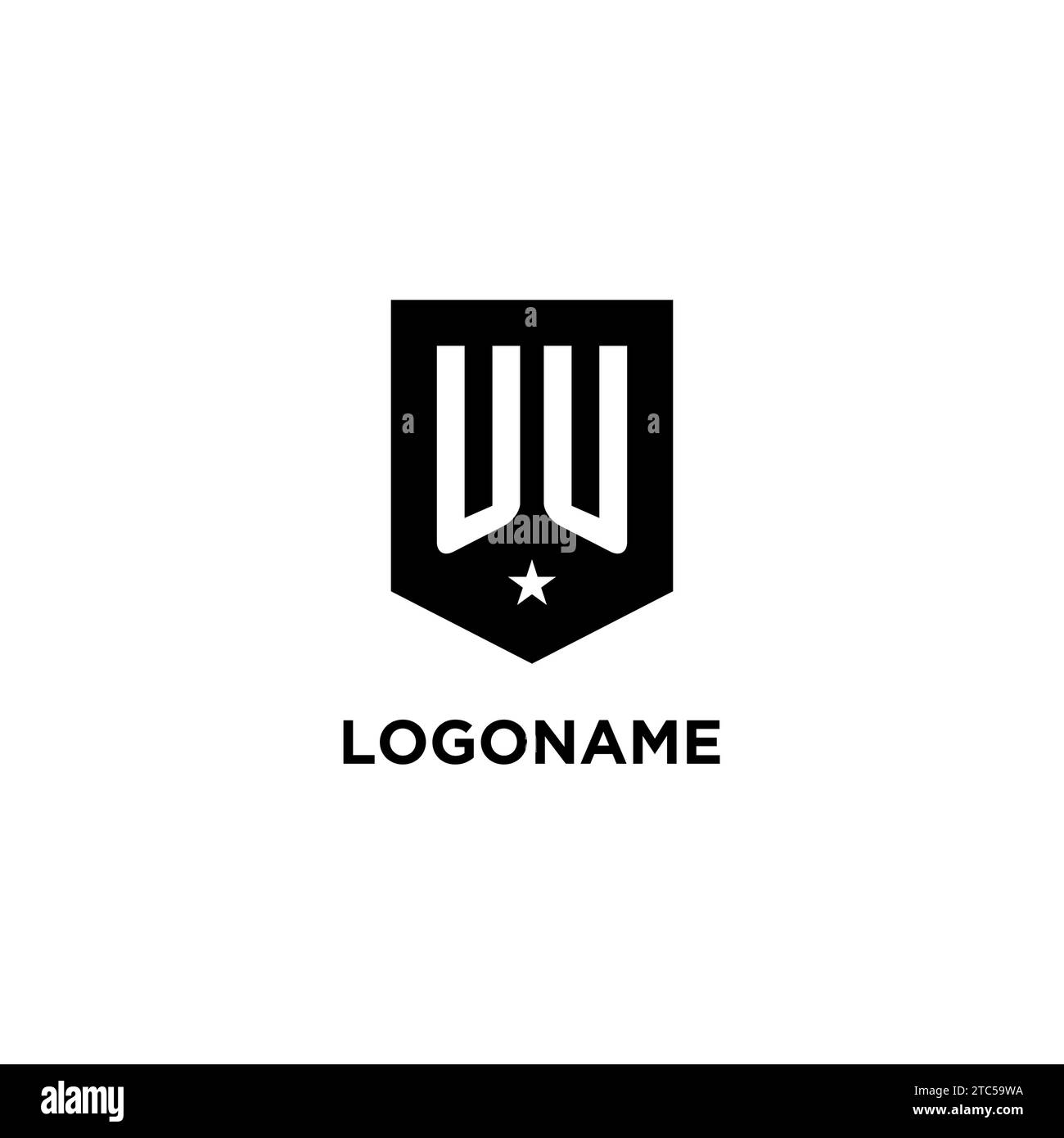 UU monogram initial logo with geometric shield and star icon design style ideas Stock Vector