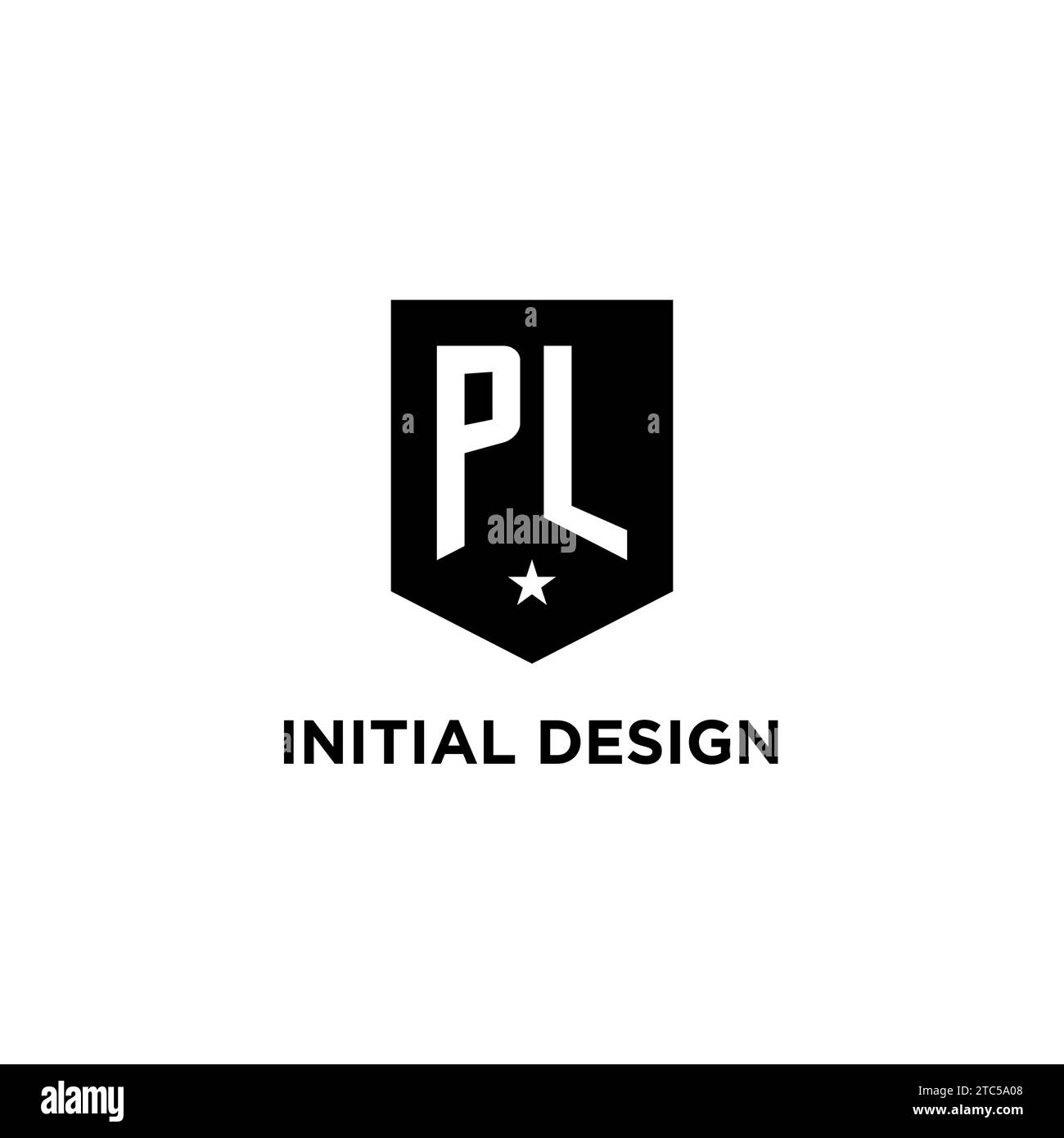 PL monogram initial logo with geometric shield and star icon design style ideas Stock Vector