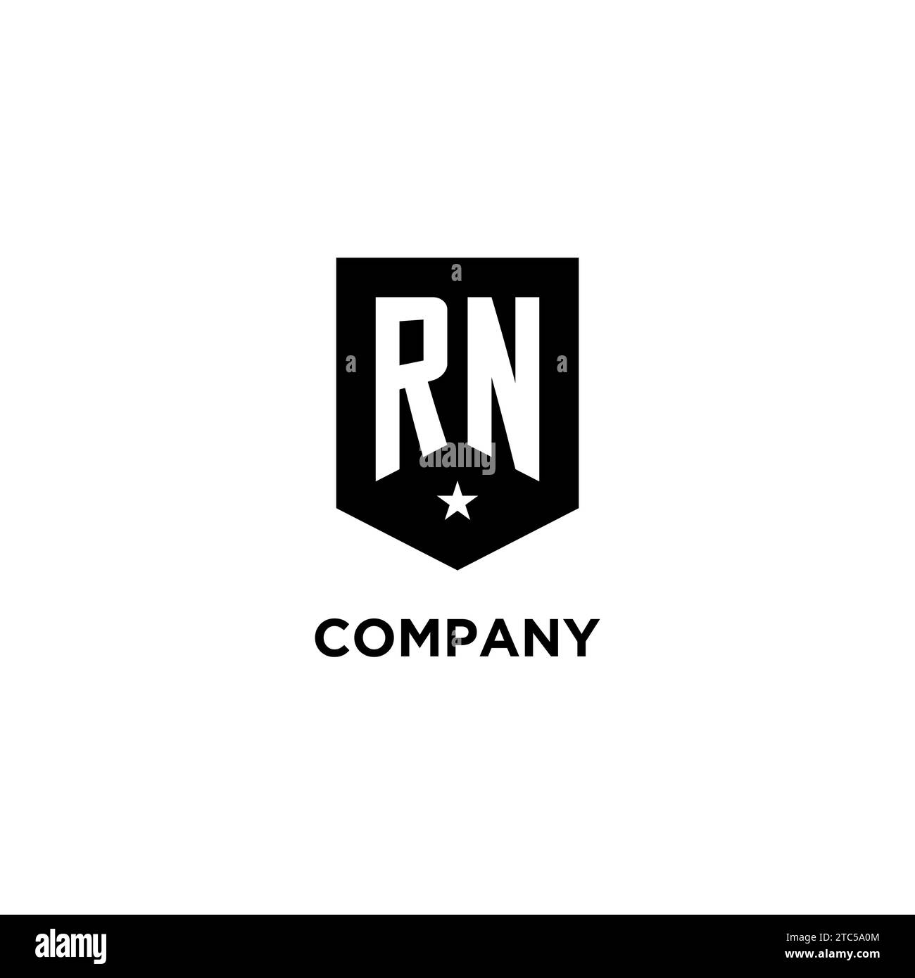 RN monogram initial logo with geometric shield and star icon design style ideas Stock Vector