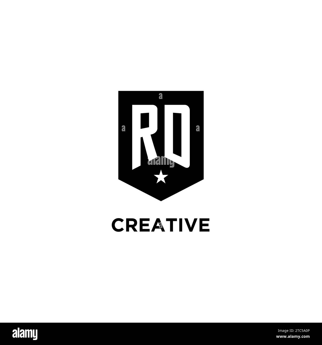 RD monogram initial logo with geometric shield and star icon design style ideas Stock Vector