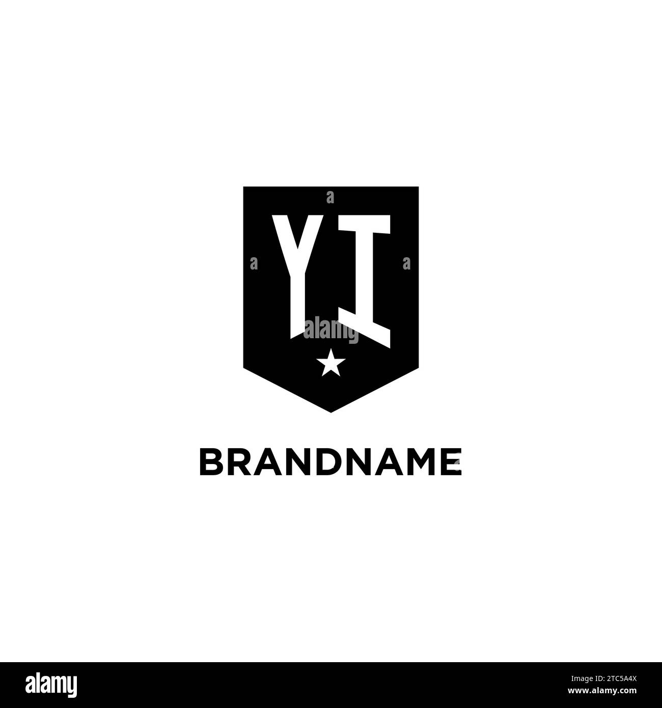 YI monogram initial logo with geometric shield and star icon design style ideas Stock Vector