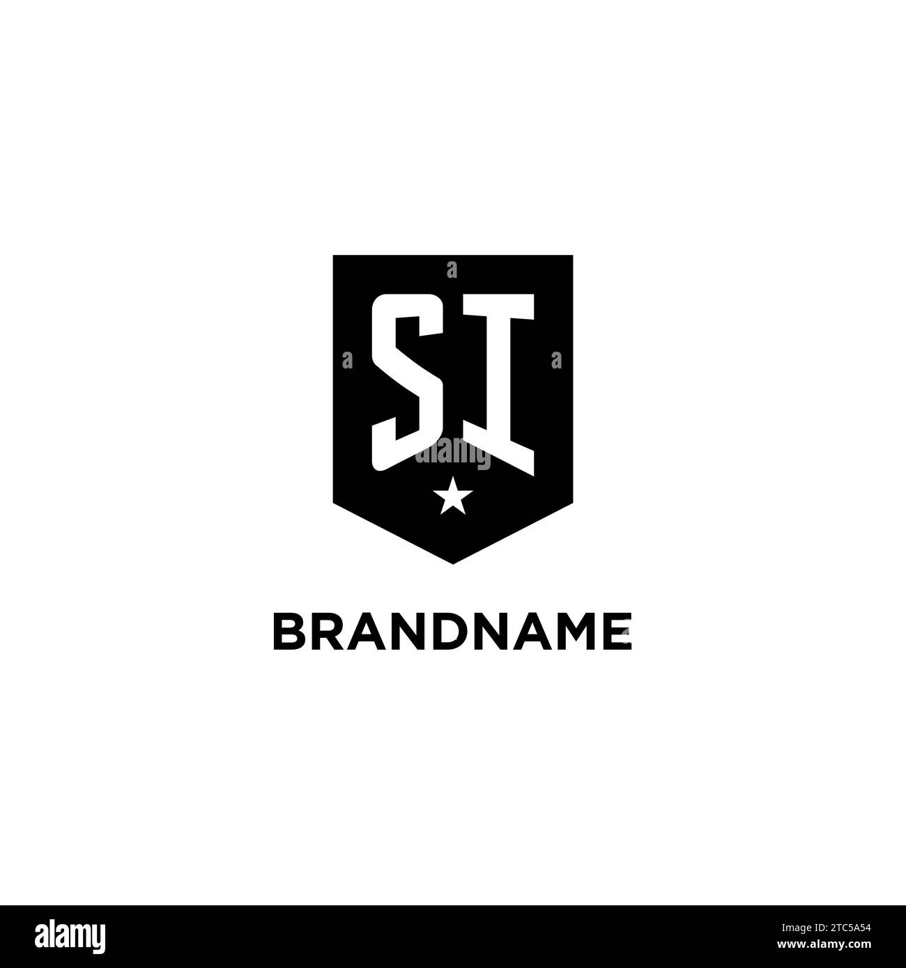 SI monogram initial logo with geometric shield and star icon design style ideas Stock Vector