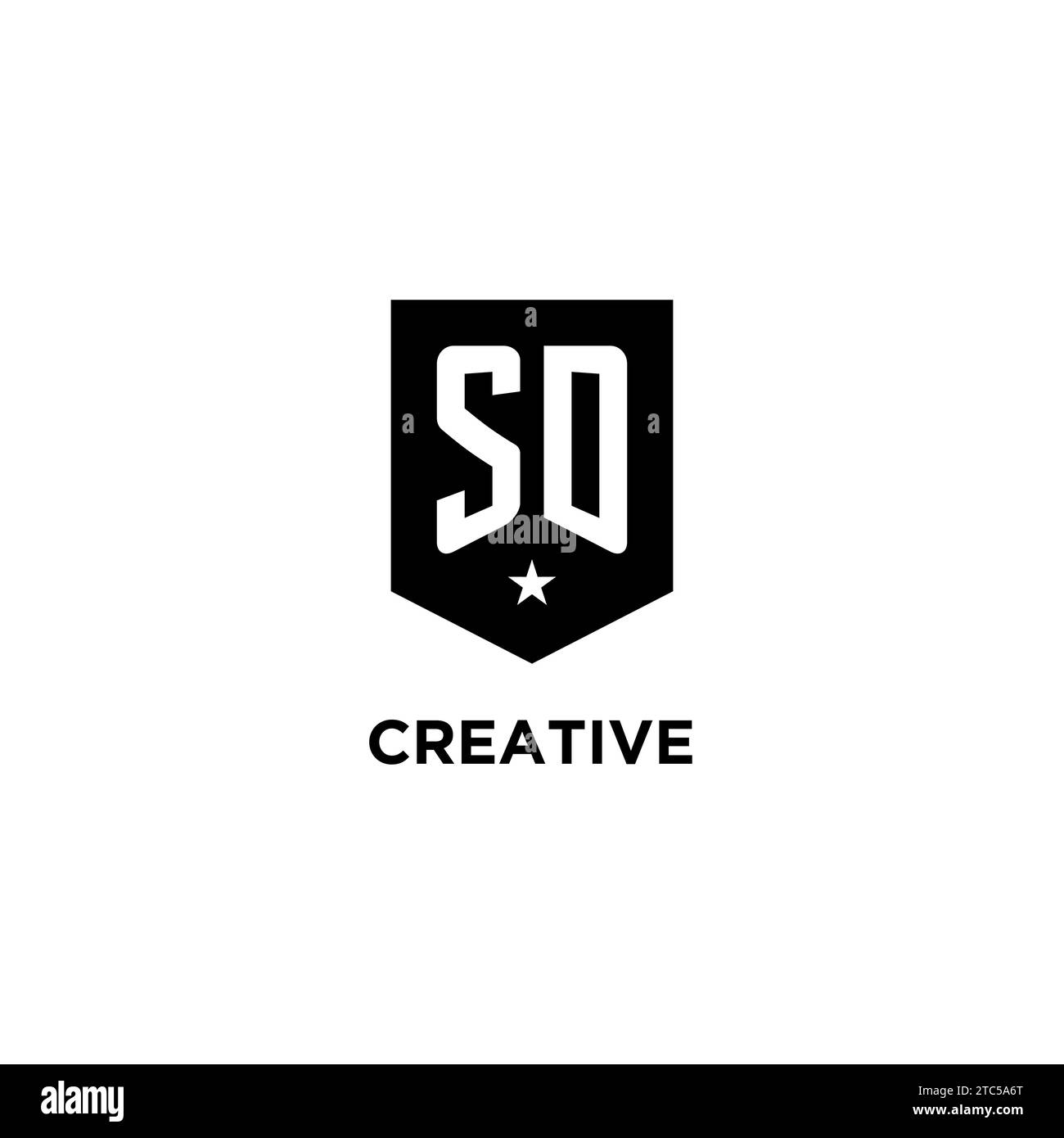 SD monogram initial logo with geometric shield and star icon design style ideas Stock Vector