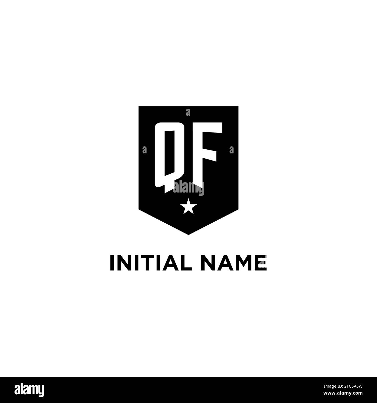 QF monogram initial logo with geometric shield and star icon design style ideas Stock Vector