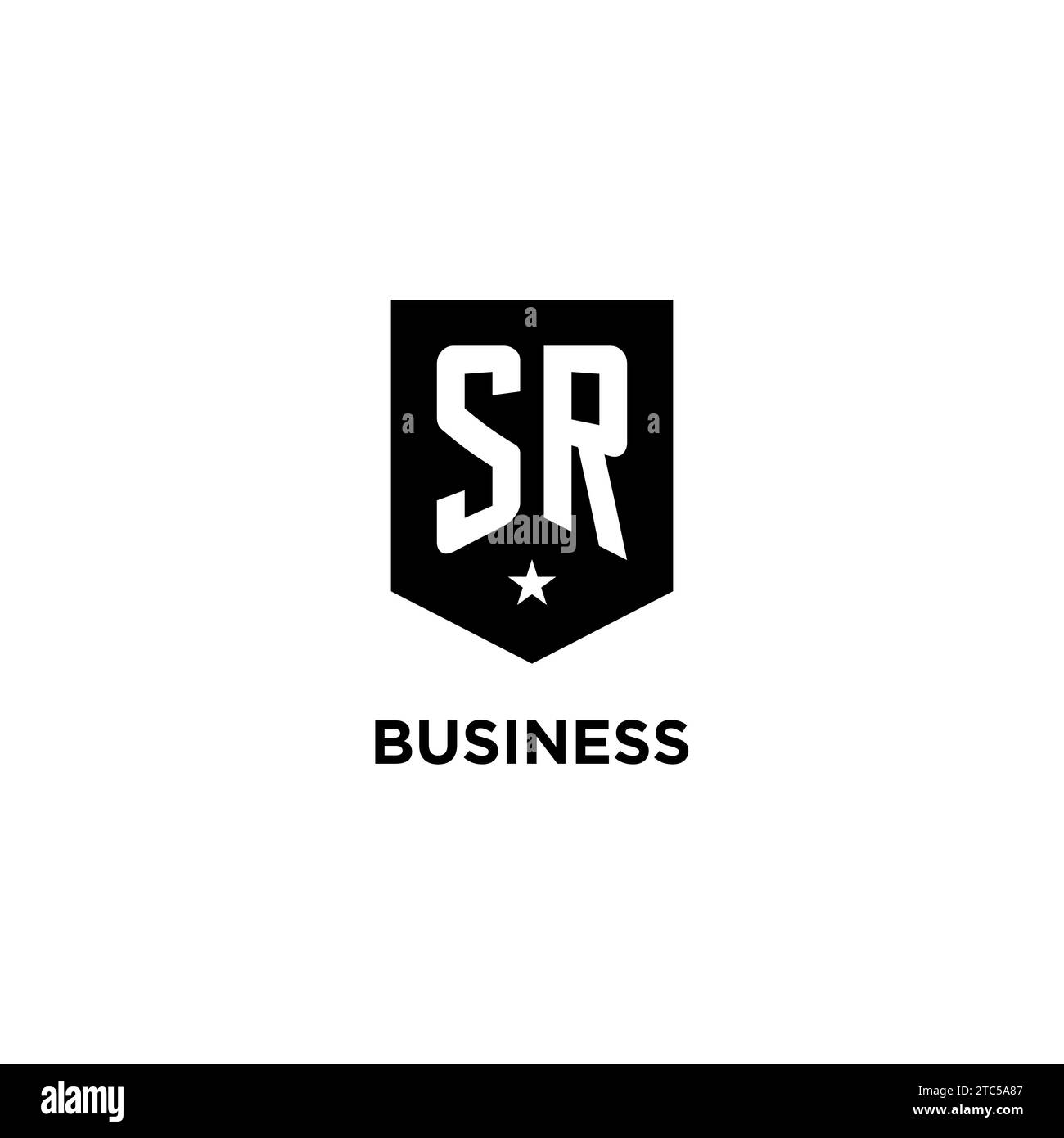 SR monogram initial logo with geometric shield and star icon design style ideas Stock Vector