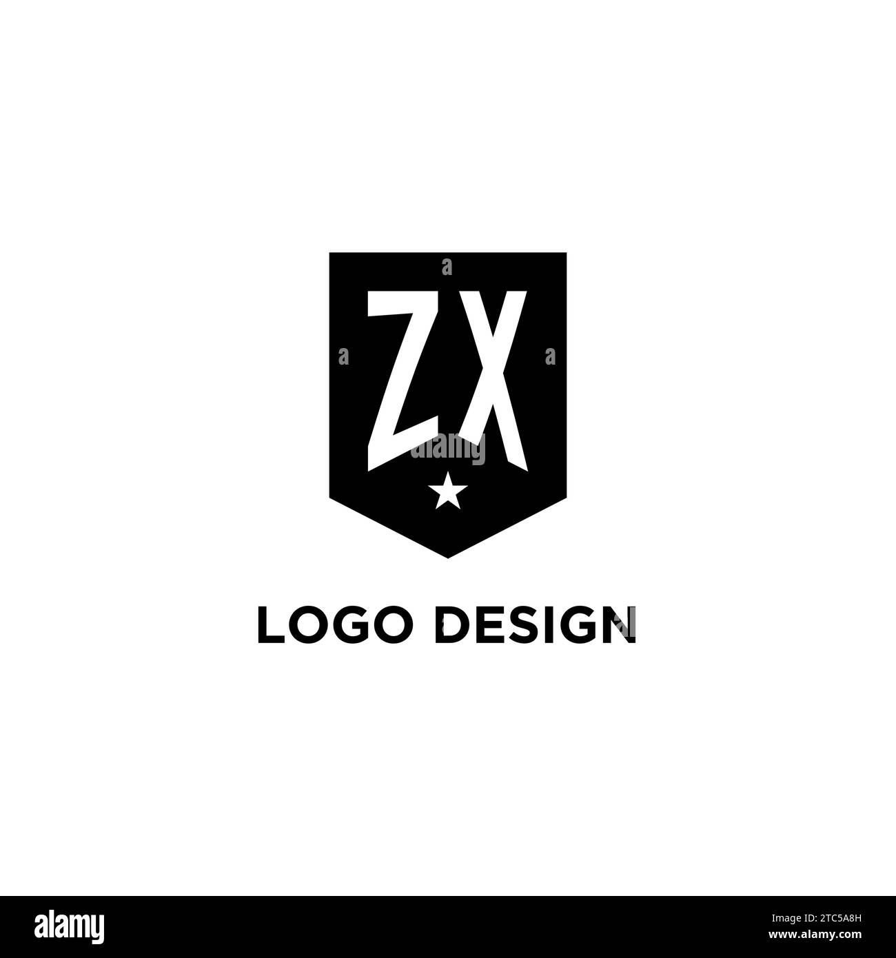 ZX monogram initial logo with geometric shield and star icon design style ideas Stock Vector