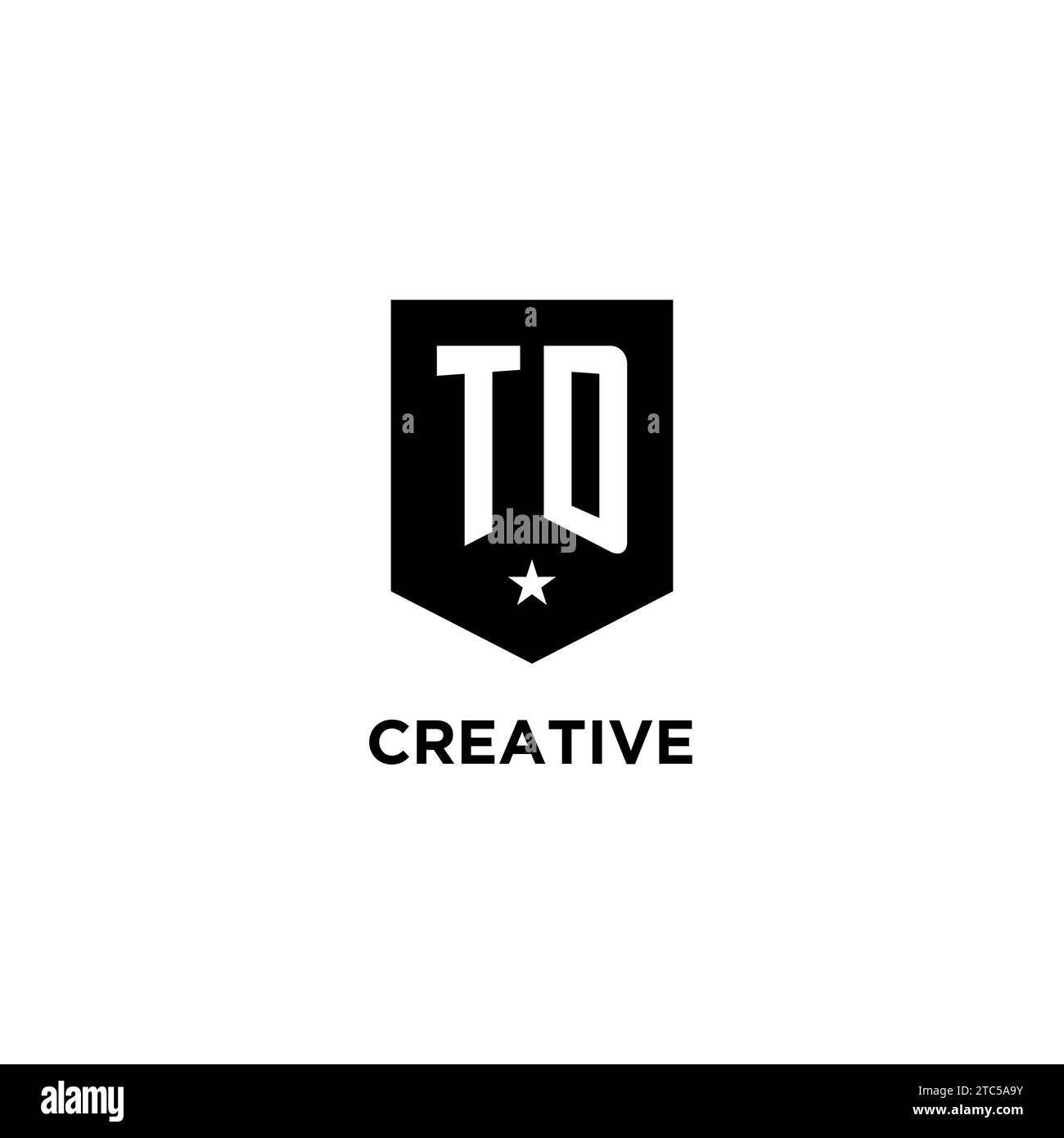 TD monogram initial logo with geometric shield and star icon design style ideas Stock Vector