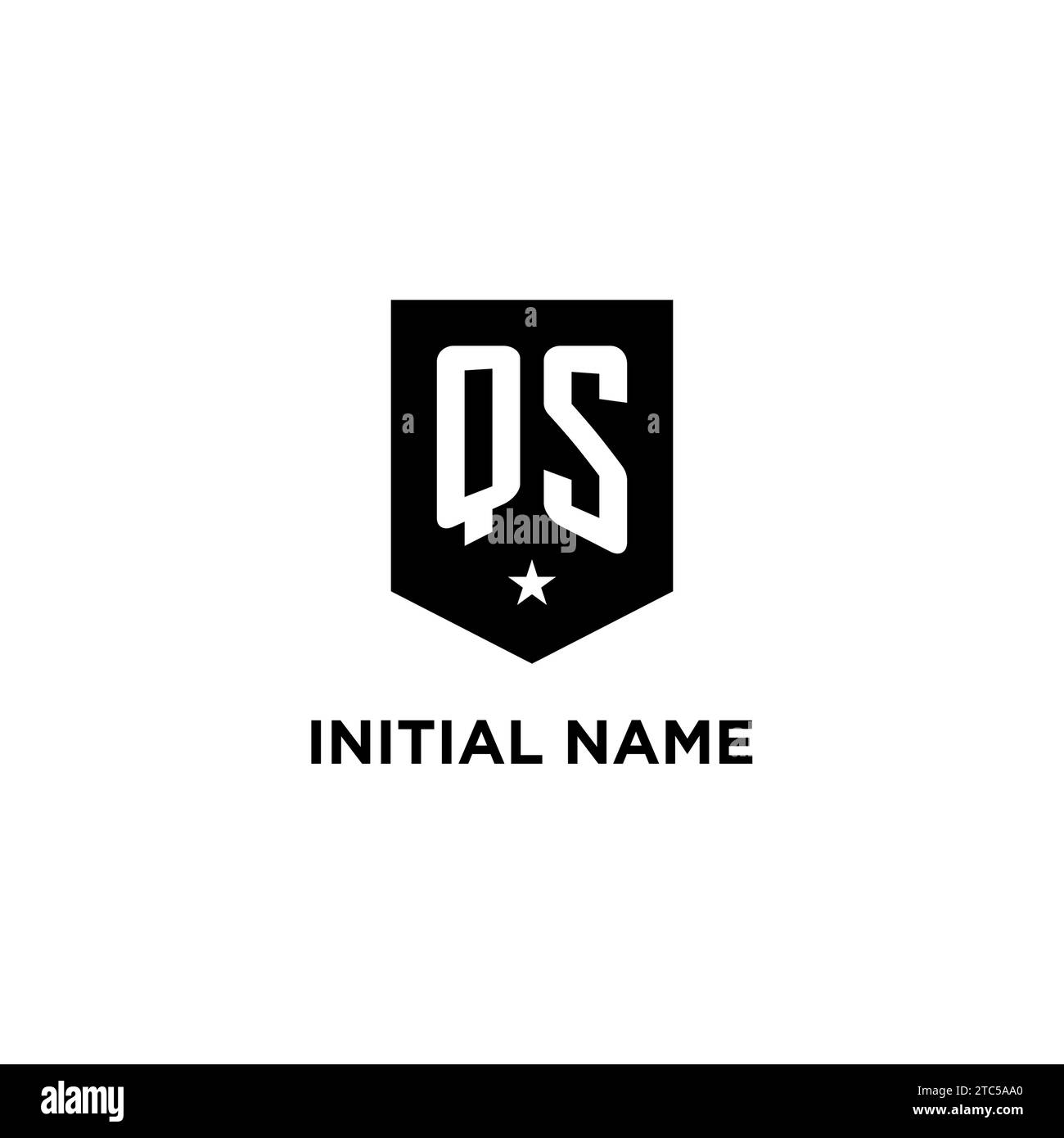 QS monogram initial logo with geometric shield and star icon design style ideas Stock Vector