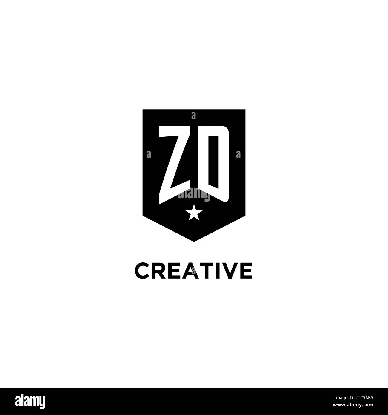 ZD monogram initial logo with geometric shield and star icon design style ideas Stock Vector