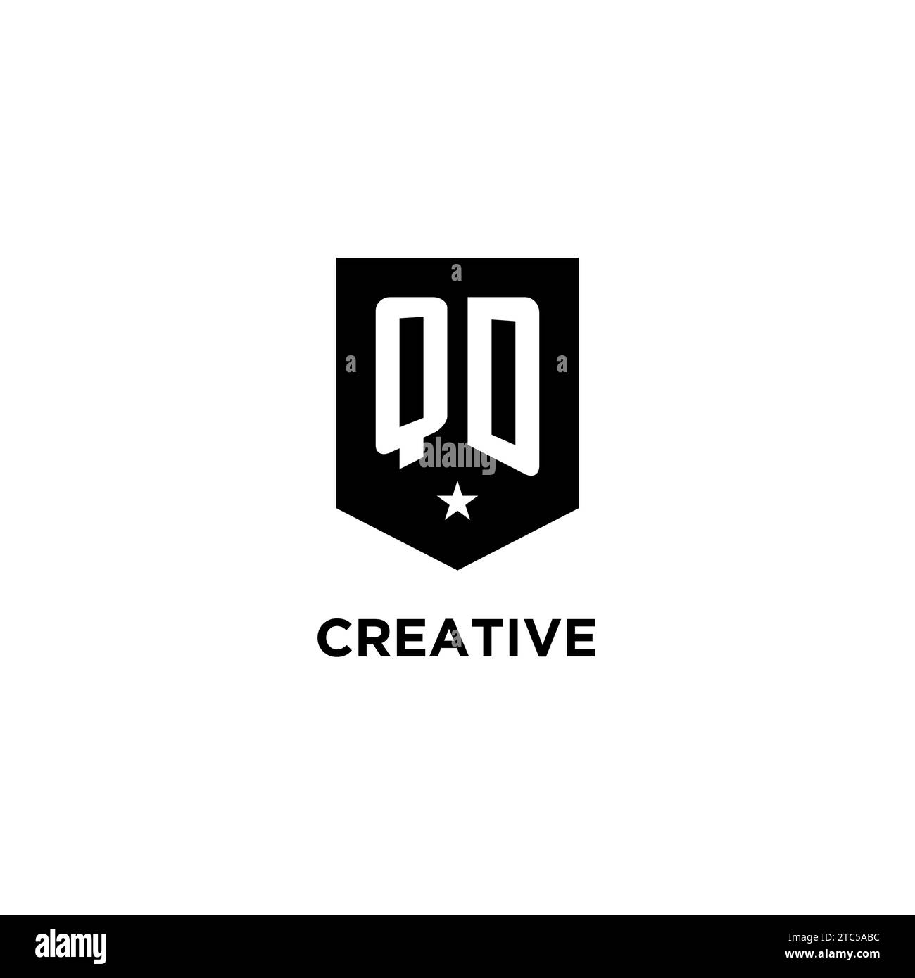 QD monogram initial logo with geometric shield and star icon design style ideas Stock Vector