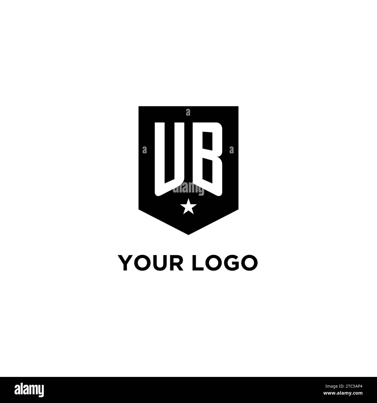 UB monogram initial logo with geometric shield and star icon design style ideas Stock Vector