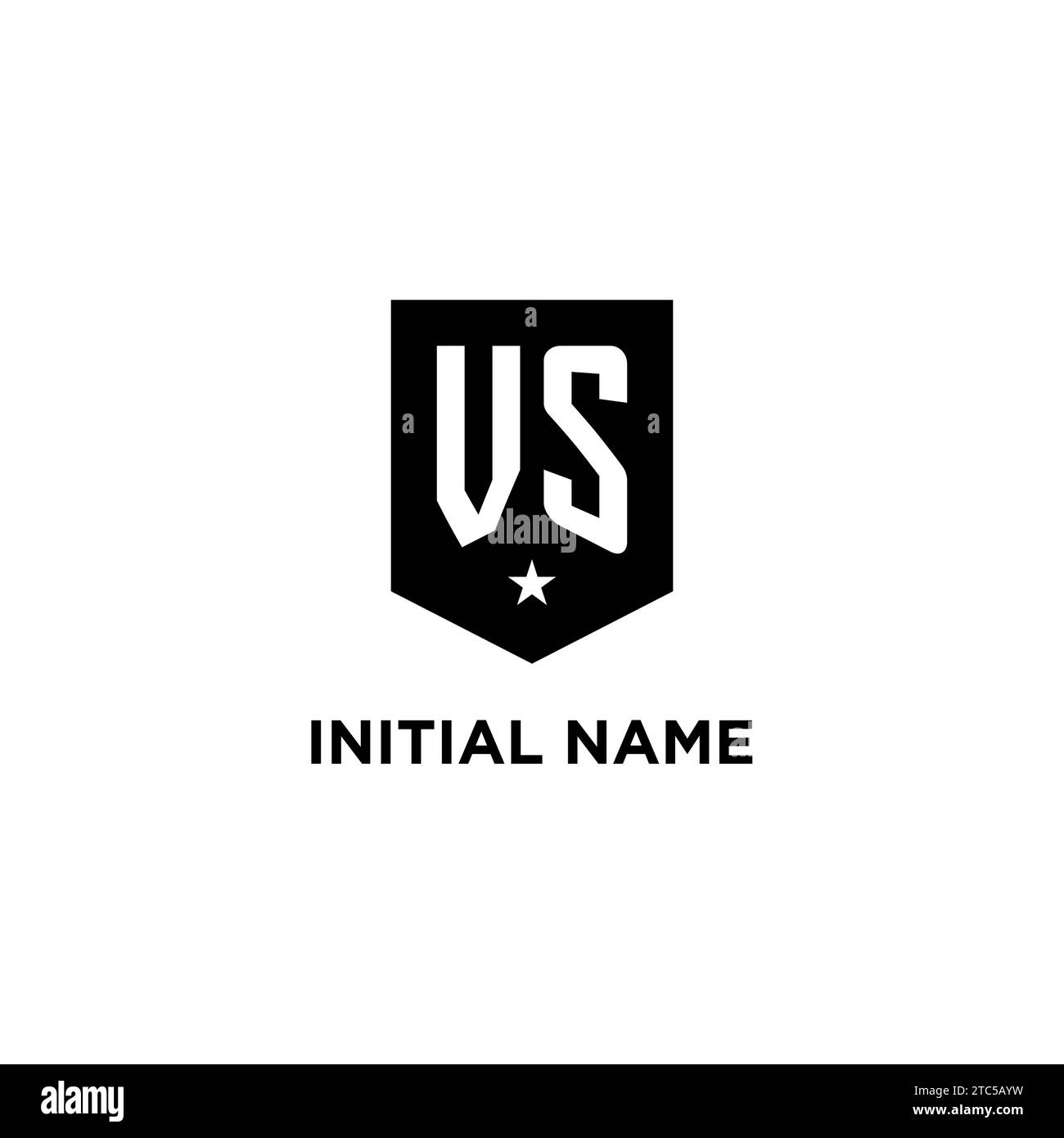 VS monogram initial logo with geometric shield and star icon design style ideas Stock Vector