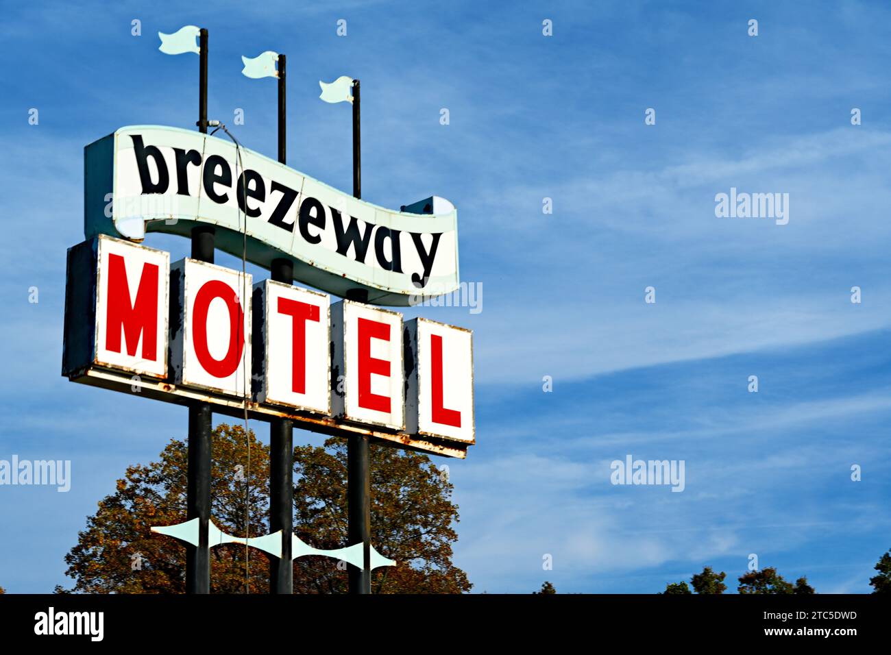 Fairfax, Virginia, USA October 26, 2023 Historic sign for the Breezeway Motel in the City of