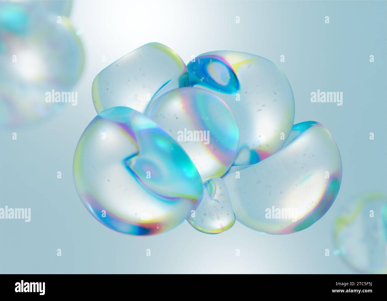 soap bubbles floating in the air on a blue background Stock Photo - Alamy