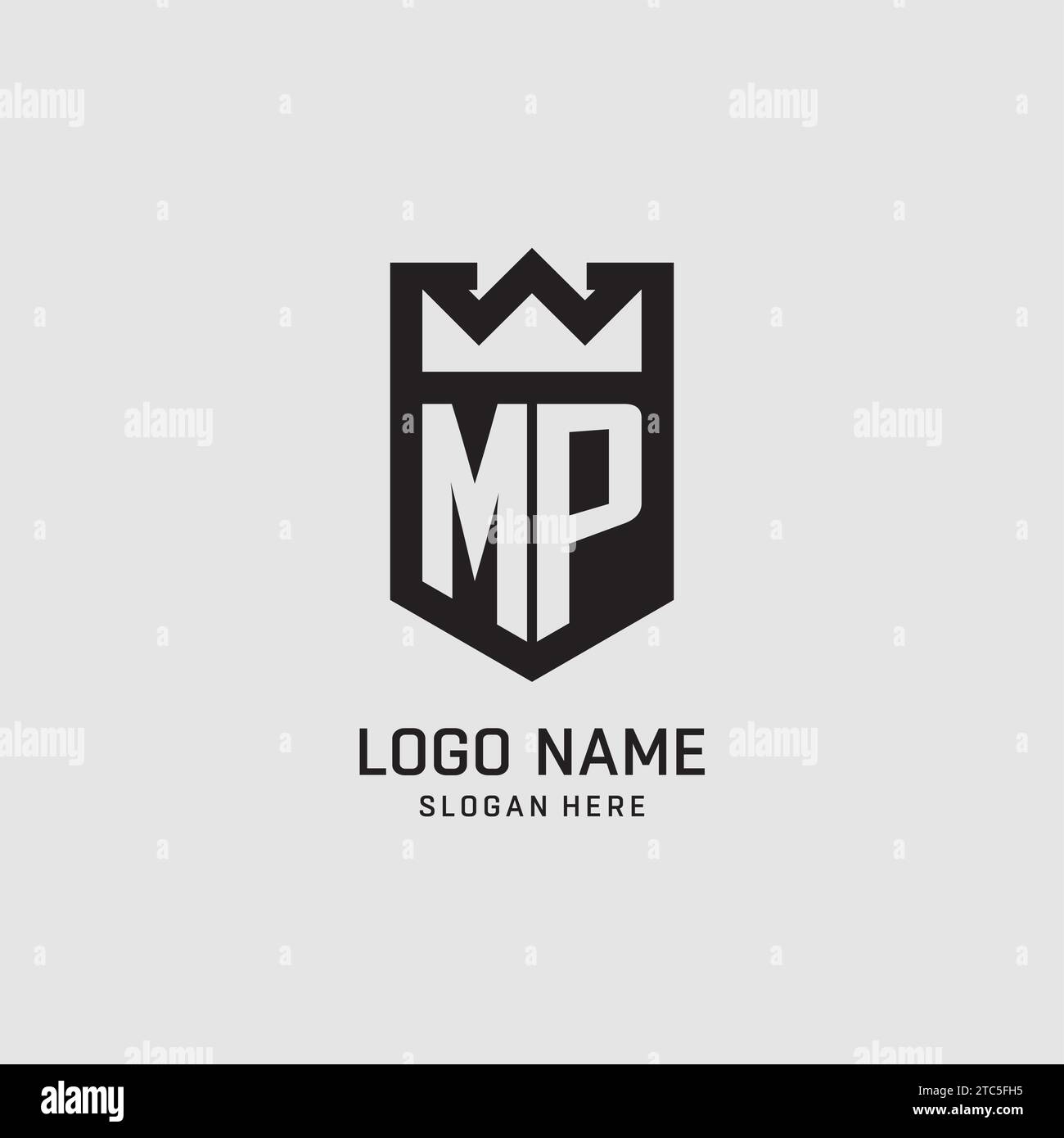 Initial MP logo shield shape, creative esport logo design vector graphic Stock Vector